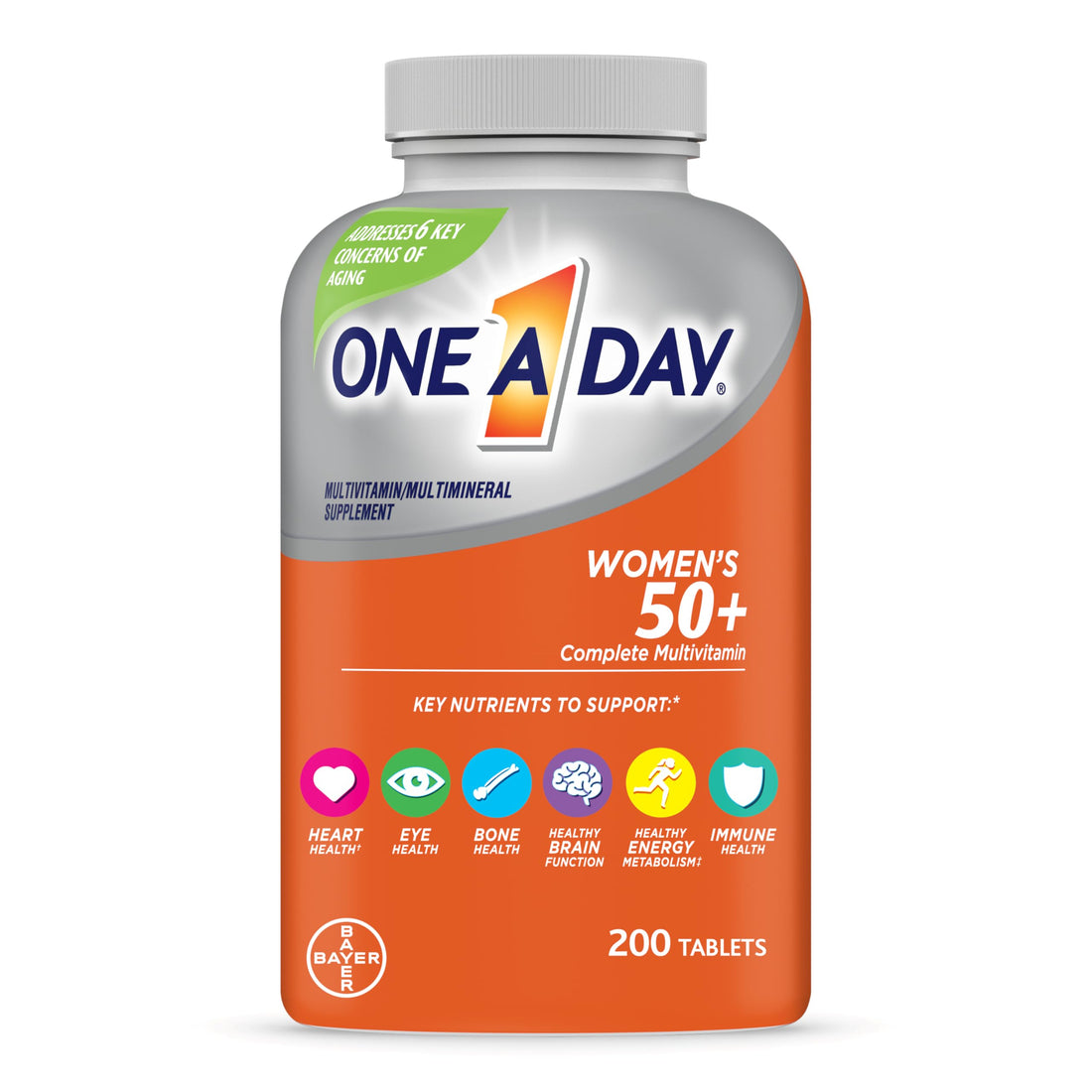 One A Day Women’s 50+ Multivitamins Tablet, Multivitamin for Women with Vitamin A, C, D, E and Zinc for Immune Health Support*, Calcium & more, 200 Count