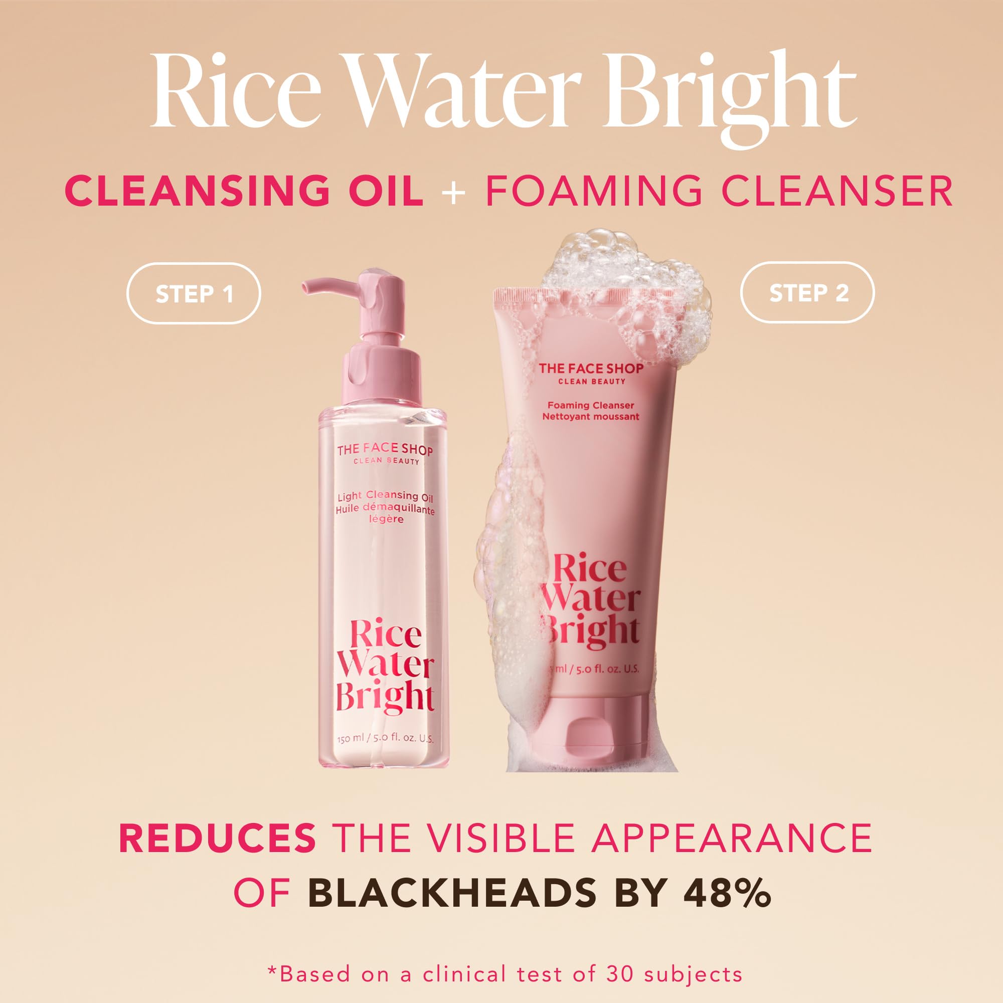 The Face Shop Rice Water Bright Double Cleansing Duo Set with Ceramide, Korean Skin Care, Gentle Face Wash & Pore Control Cleansing Oil, Hydrating, Moisturizing, Vegan Facial Cleanser, Makeup Remover