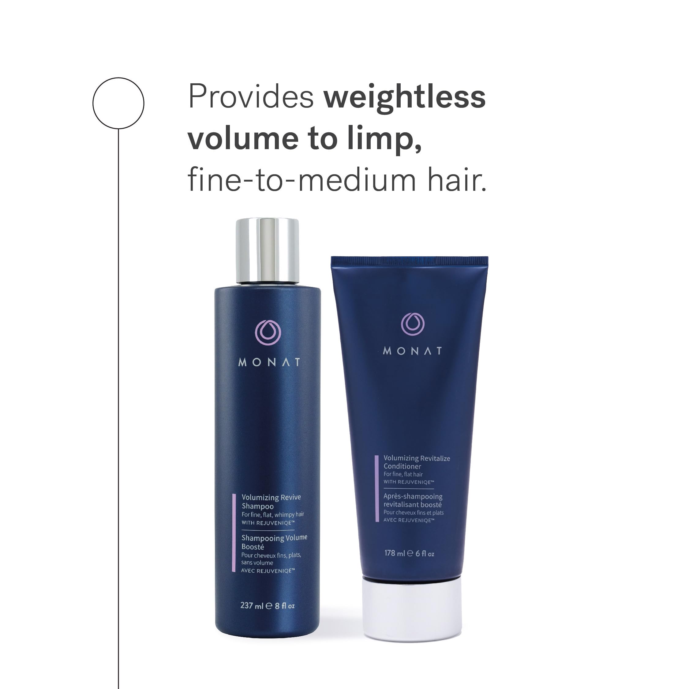MONAT Volumizing Shampoo & Conditioner Set Infused with REJUVENIQE – Lightweight Care for Fine, Flat Hair – Enhances Volume, Adds Softness and Shine – Net Wt. 237 ml (8 fl. oz.) & 177 ml (6 fl. oz.)