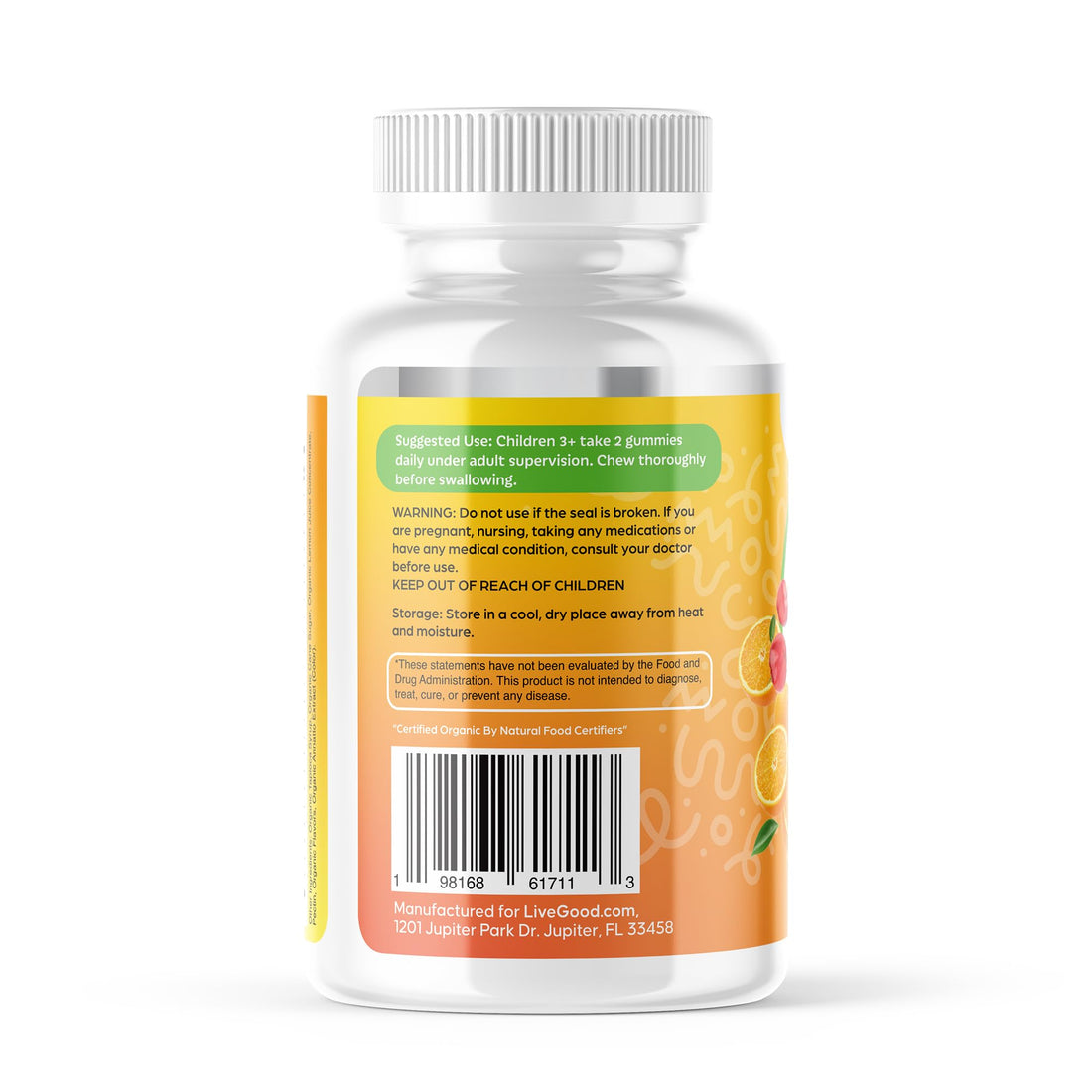 LIVEGOOD™ Organic Childrens Multivitamin Gummies, Chewable Daily Supplement with Vitamin C & Zinc for Kids, Citrus Flavor, 60 Gummies
