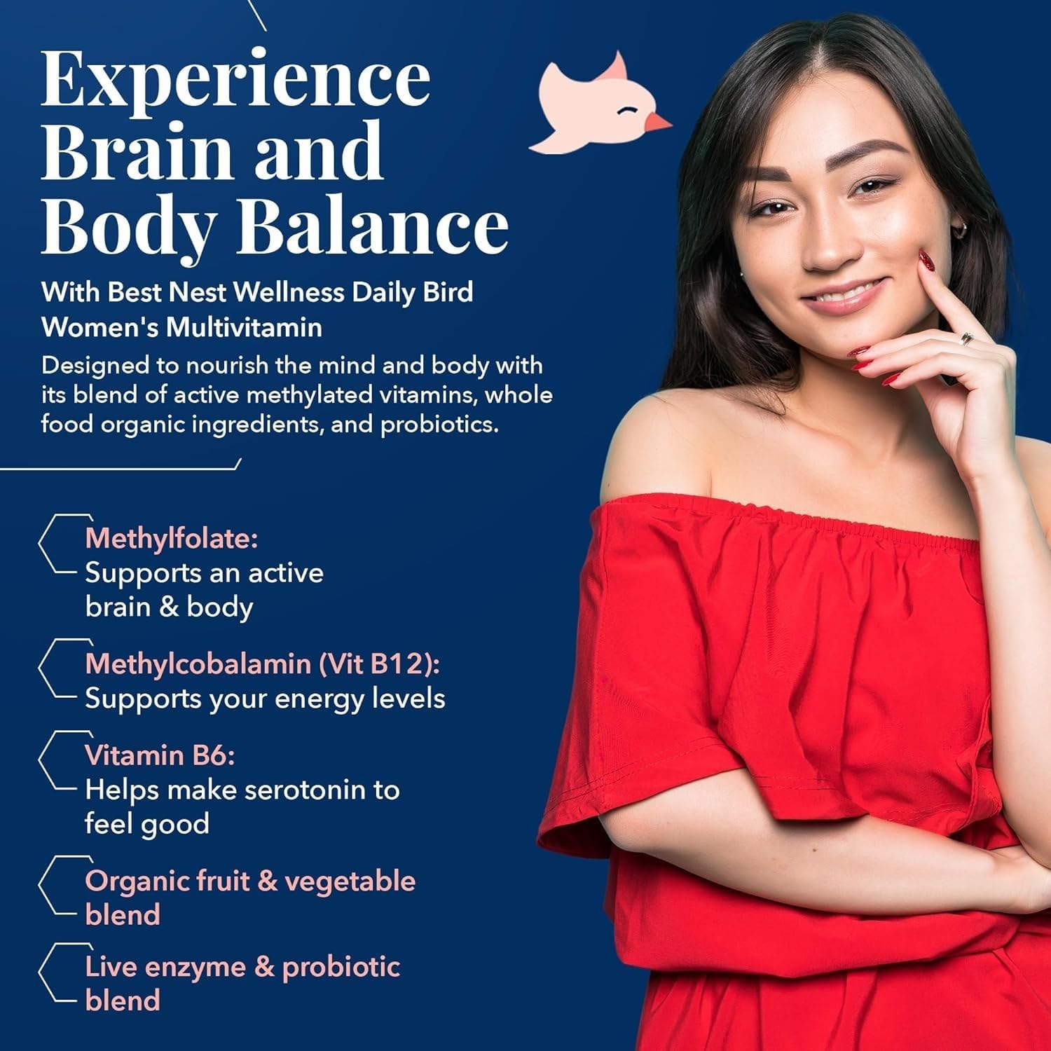 Best Nest Wellness Women's Multi Plus - Brain & Body Health Support Supplement - Gentle Iron Supplement for Energy Support - Supplement for Women with Methylated Vitamins - 30 Capsules