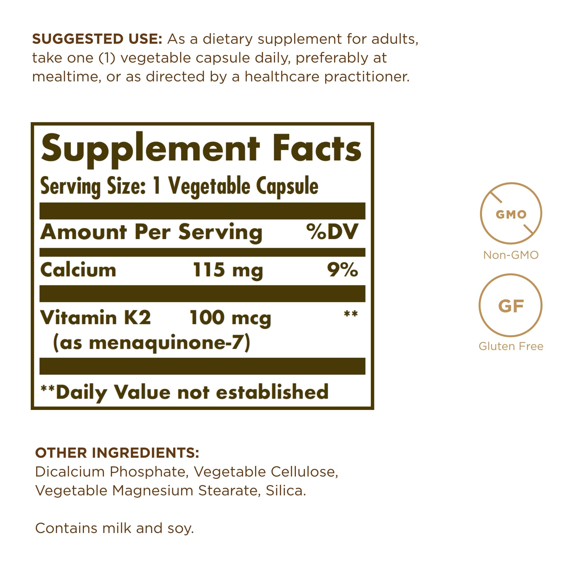 Solgar Naturally Sourced Vitamin K2 (MK-7) 100 mcg - 50 Vegetable Capsules, Pack of 4 - Supports Bone Health - Whole Food Source from Natto Extract - Non-GMO, Gluten Free - 200 Total Servings