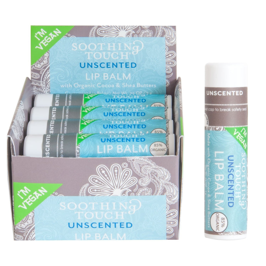 Soothing Touch Lip Balm Vegan Unscente - 0.25 Oz, 12 Pack