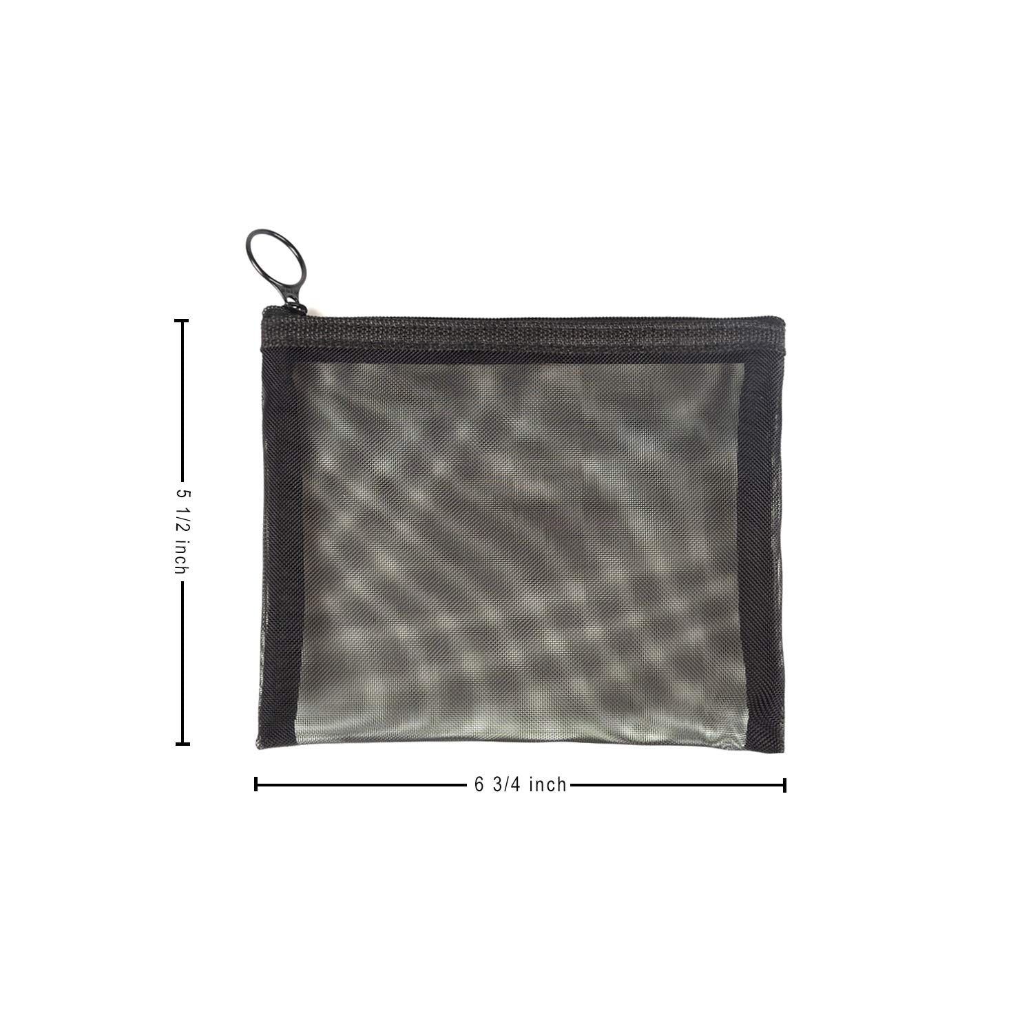 Patu Zipper Mesh Bags, Size M / A6, 5 Pieces, Beauty Makeup Cosmetic Accessories Organizer, Travel Toiletry Kit Set Storage Pouch, Black