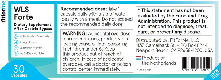 FitForMe Bariatric Multivitamins with Iron After Gastric Bypass - One a Day WLS Forte Capsule Starter Pack - 30 Days Supply of Vitamins & Minerals, Scientifically Proven