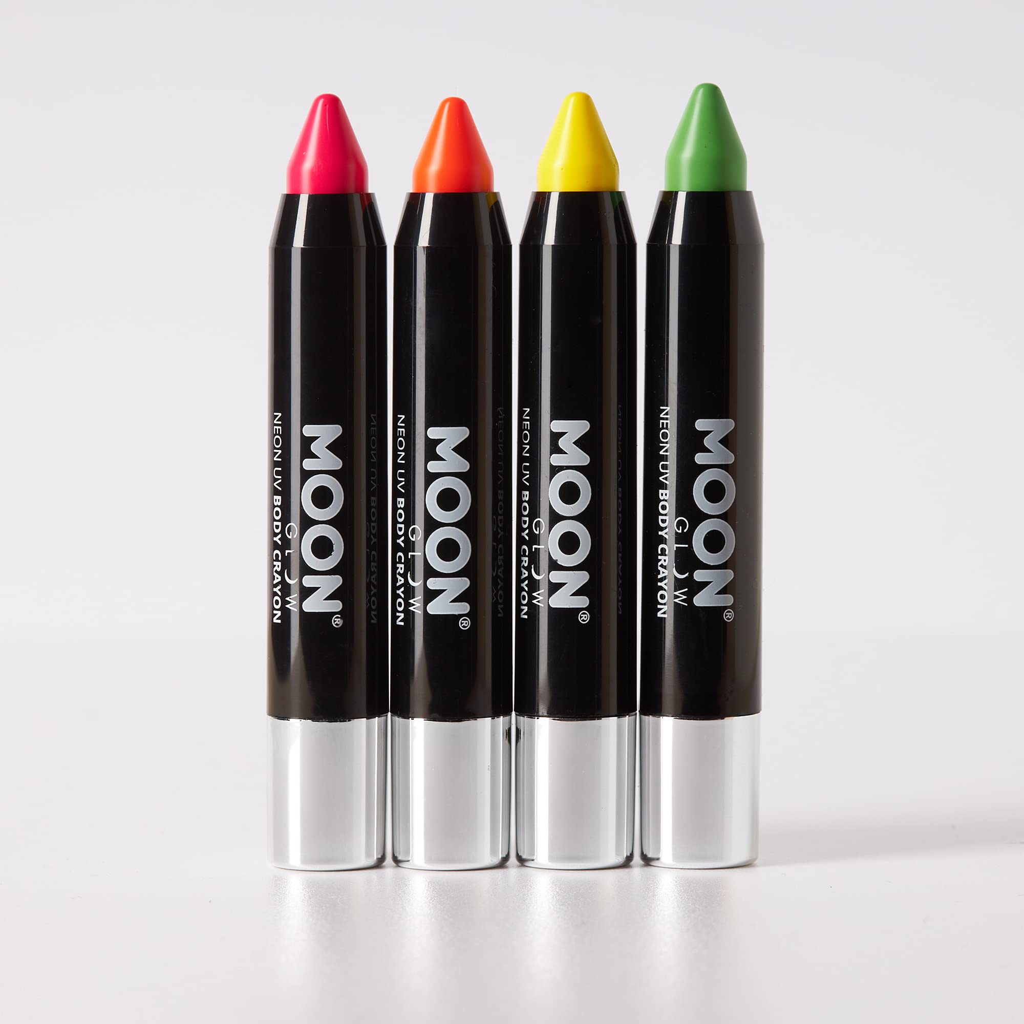 Moon Glow - Blacklight Neon Face Paint Stick / Body Crayon makeup for the Face & Body - Intense set of 4 colours - Glows brightly under blacklights