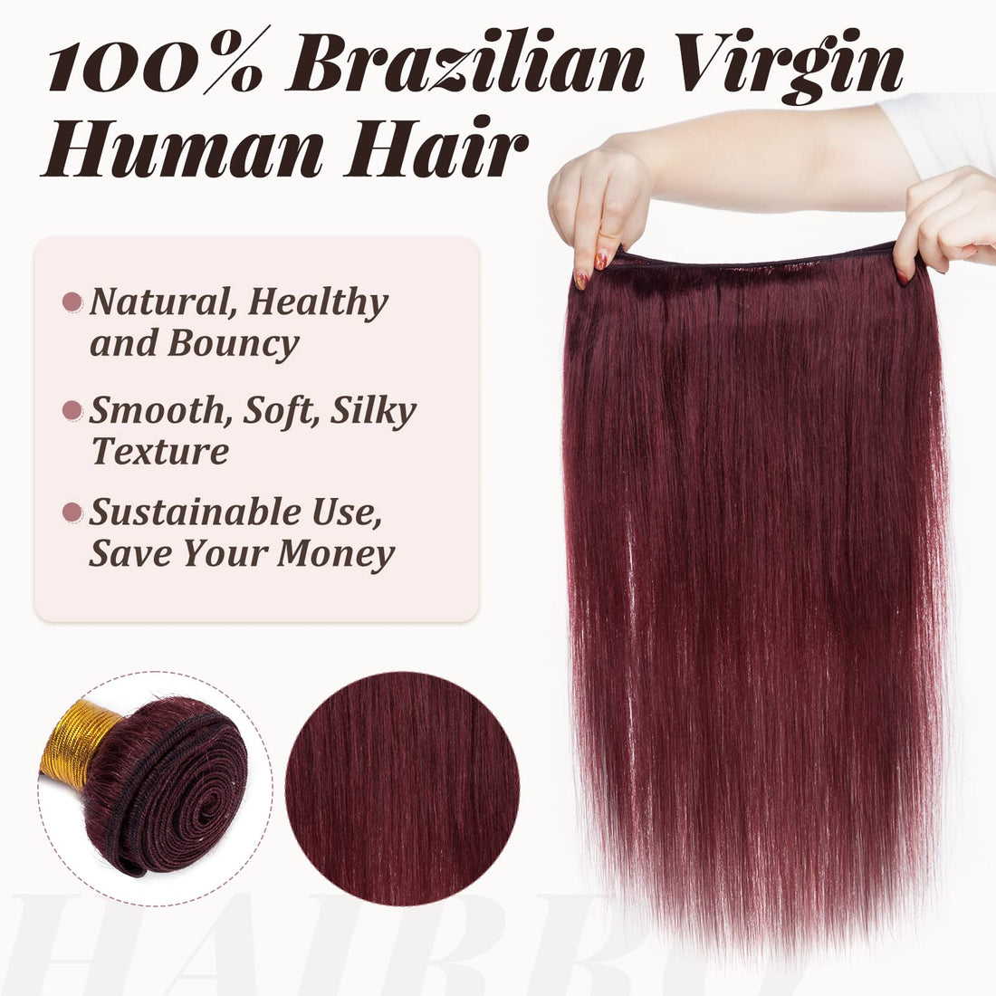 99J Wine Red Hair One Bundle Brazilian Virgin Human Hair Weft Extensions Burgundy Red Straight Sew in Hair Weave 100g/bundle 16 Inch