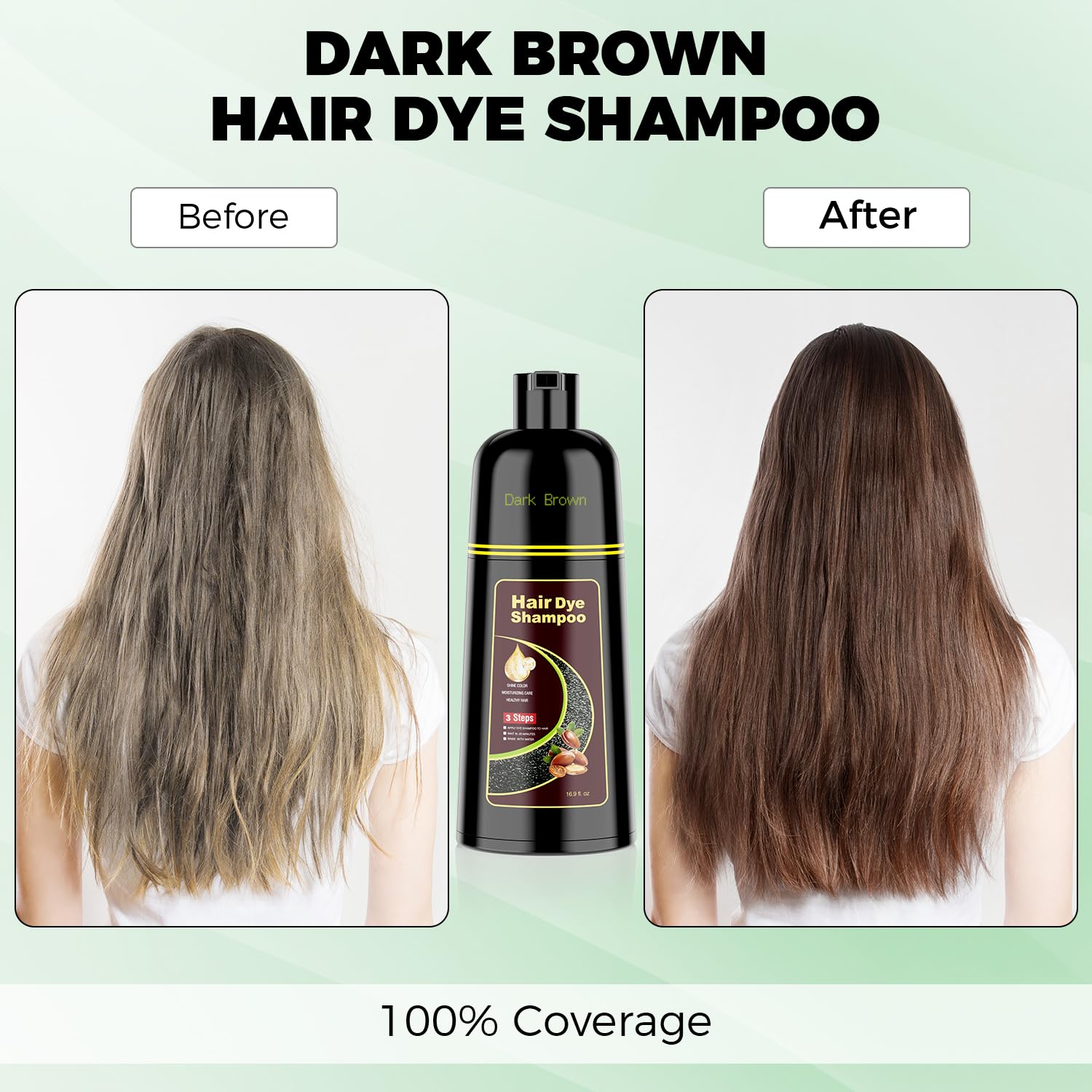 KAISASA Dark Brown Hair Dye Shampoo 3 in 1,Argan Herbal Hair Color Shampoo Covers Gray Hair for Women and Men (16.9 fl.oz Dark Brown)