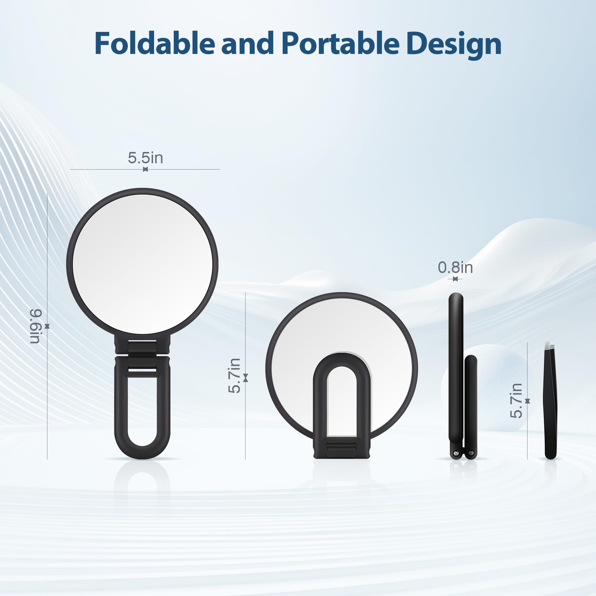 B Beauty Planet 30X Magnifying Mirror, Hand Mirror with Handle, Double Sided Hand Mirror with 30X/1X Magnification, Travel Essential Portable Foldable Makeup Mirror for Precision Makeup Black