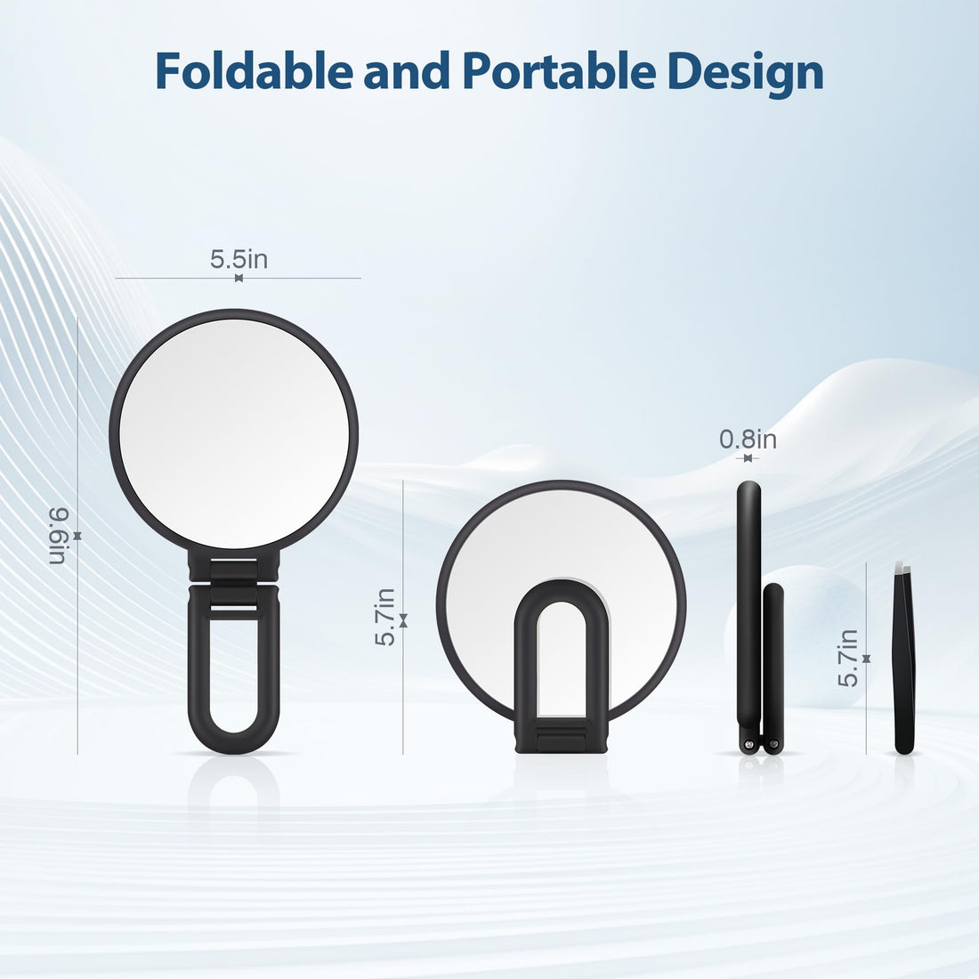 B Beauty Planet 30X Magnifying Mirror, Hand Mirror with Handle, Double Sided Hand Mirror with 30X/1X Magnification, Travel Essential Portable Foldable Makeup Mirror for Precision Makeup Black