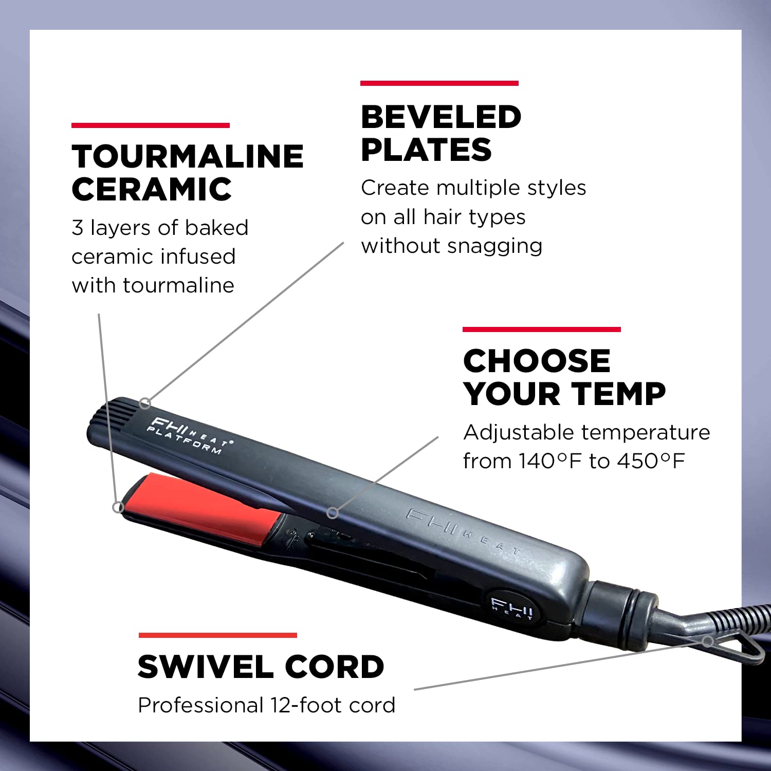 FHI Heat Platform Tourmaline Ceramic Pro Styler, Black, 1 1/4 Inch