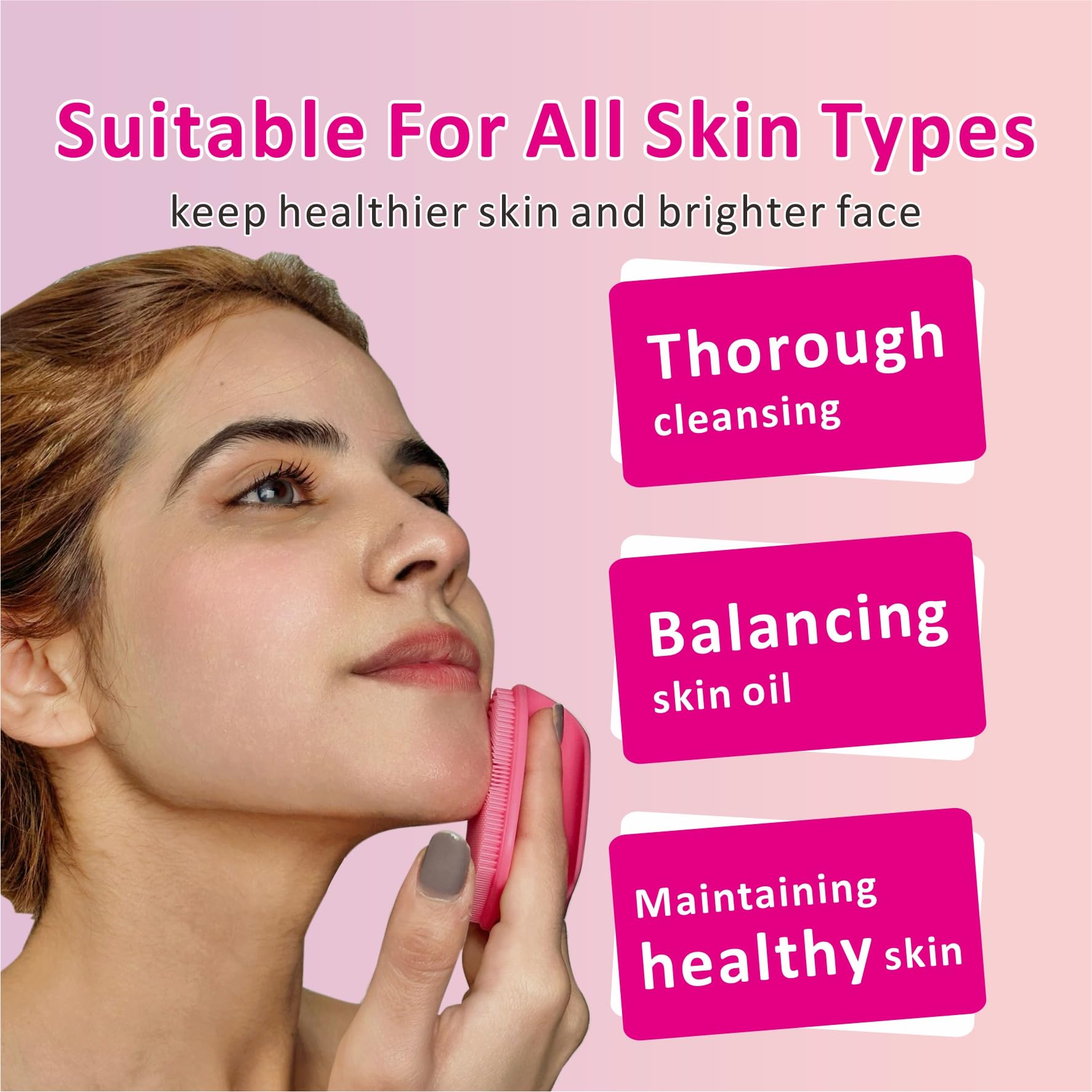 HieerBus Silicone Facial Cleansing Brush Exfoliating Massager, Blackhead Removal, Pore Cleansing, Ideal for Women Men All Skin Types, Skin Care, 2 Pieces (Pink+Purple)