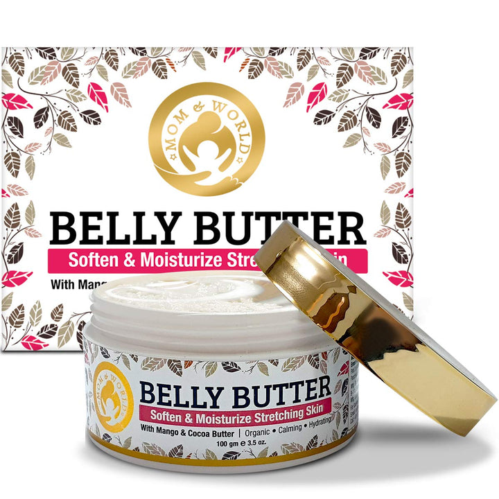 Mom & World Belly Butter - Body Butter with Mango & Cocoa Butter, 100gm - For Stretch Marks Tummy Butter
