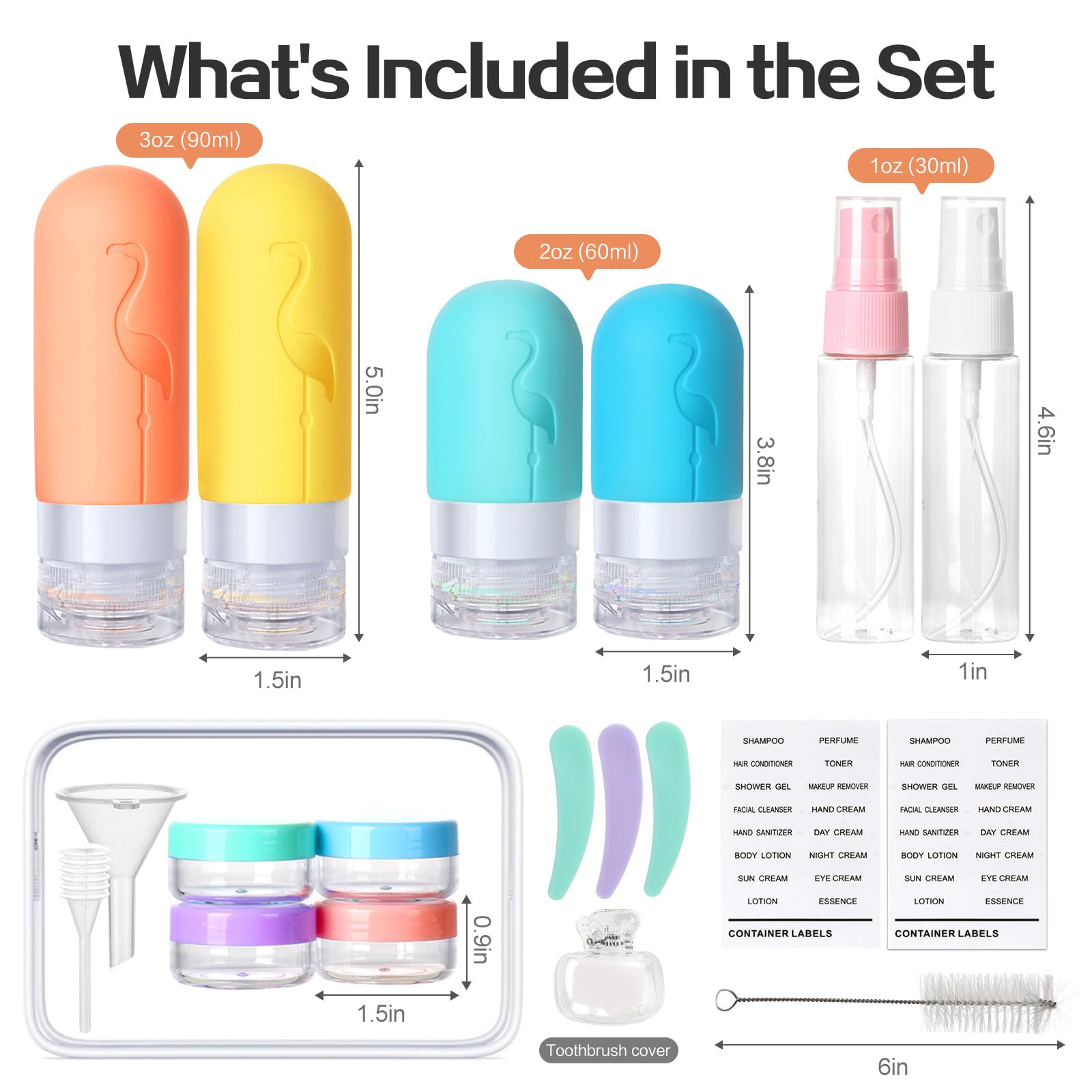 Vipop Empty 3 oz Travel Size Bottles Toiletries Containers for Toiletries Liquids,Small Silicone Mini Refillable Leak Proof TSA Approved Travel Bottles for Creams Shampoo and Conditioner Traveling