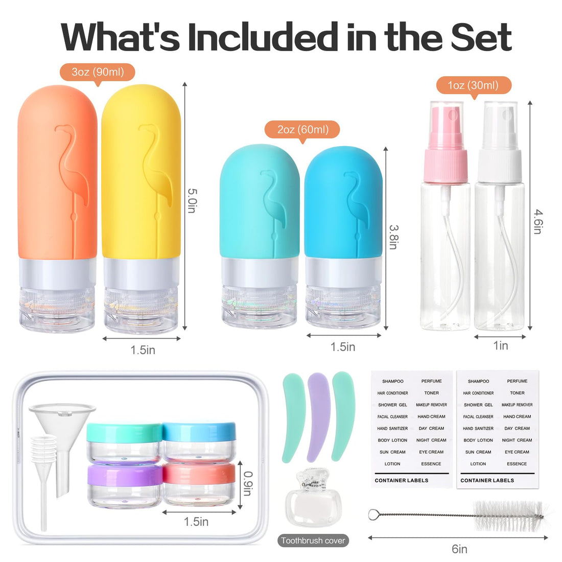 Vipop Empty 3 oz Travel Size Bottles Toiletries Containers for Toiletries Liquids,Small Silicone Mini Refillable Leak Proof TSA Approved Travel Bottles for Creams Shampoo and Conditioner Traveling