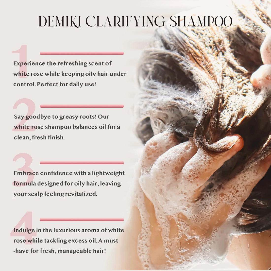 DEMIKI Shampoo for Women | Japanese Shampoo Sulfate Free for Oily Hair | Dye & Paraben Free | Organic Rose-Scented | Clarifying, Moisturizing, Refreshing Natural Hair Care | Anti Dandruff 16oz