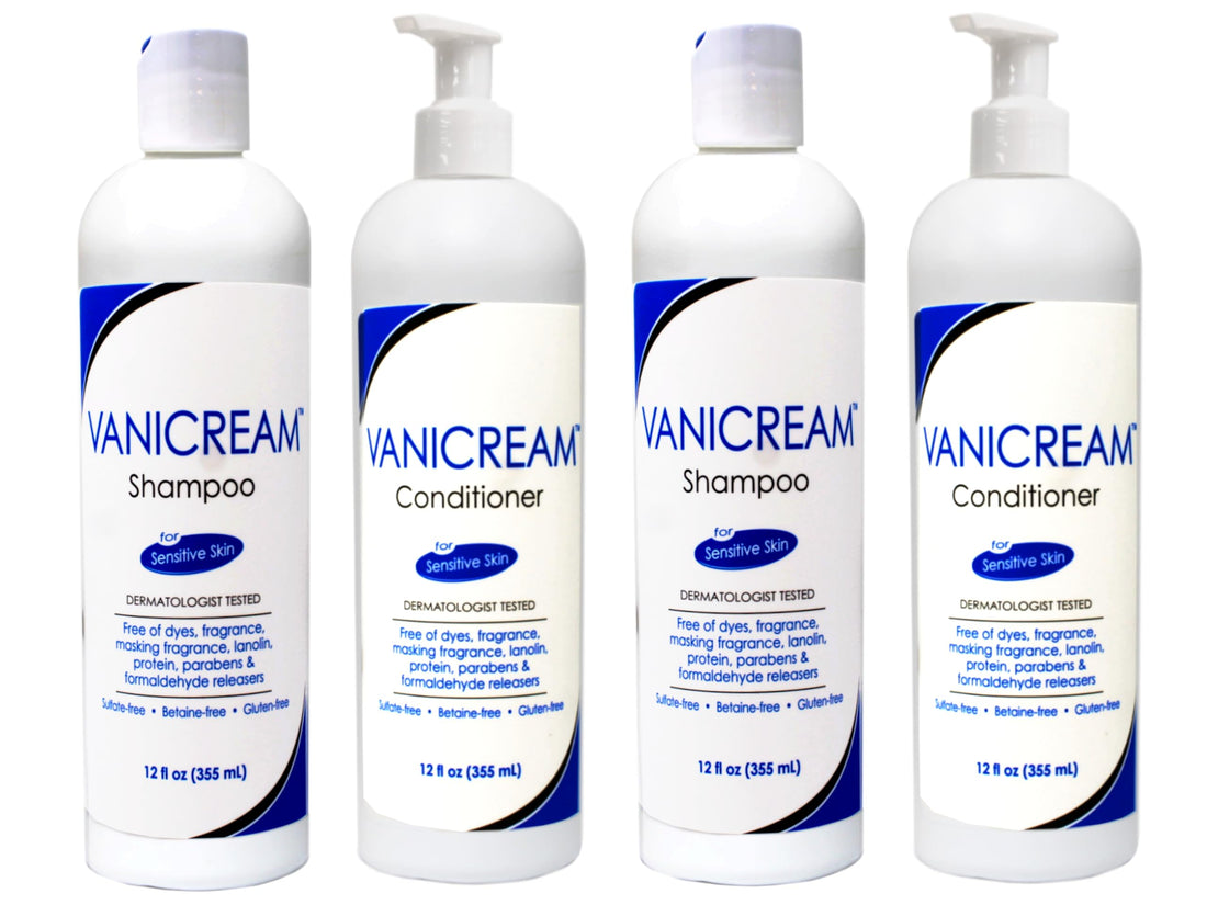 Vanicream Shampoo and Conditioner Set For Sensitive Skin - Dermatologist Tested - Set of 4 (2 Each) (12 Oz)