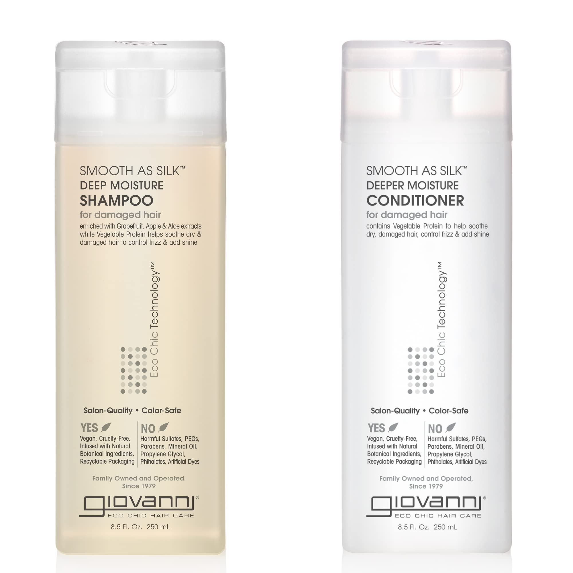 GIOVANNI HAIR CARE PRODUCTS Giovanni Smooth as Silk Deeper Moisture Shampoo & Conditioner Set, 8.5 Oz. Calms Frizz, Detangles, Wash & Go, Co Wash, No Parabens, Color Safe, 8.5 fluid_ounces