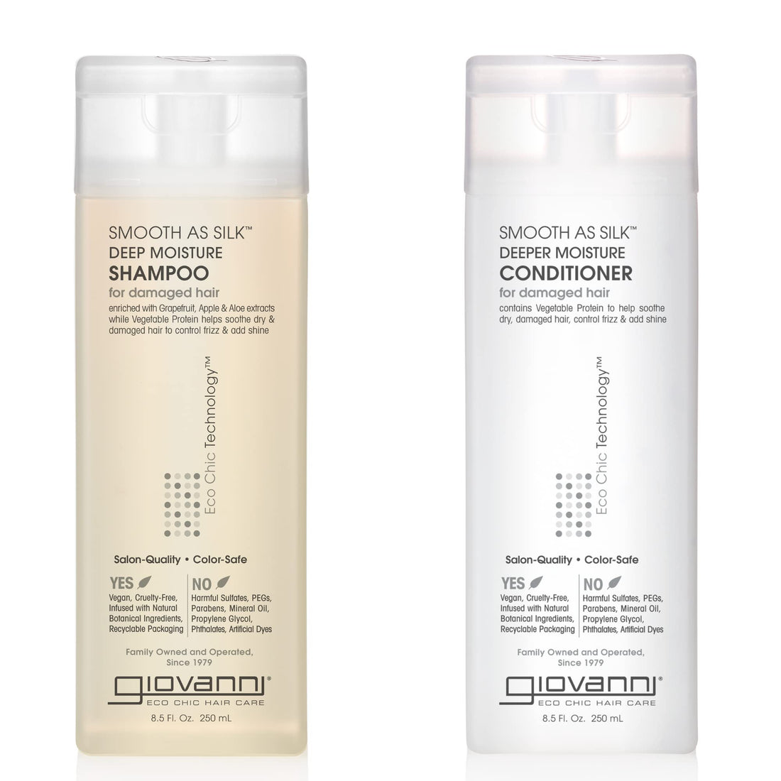 GIOVANNI HAIR CARE PRODUCTS Giovanni Smooth as Silk Deeper Moisture Shampoo & Conditioner Set, 8.5 Oz. Calms Frizz, Detangles, Wash & Go, Co Wash, No Parabens, Color Safe, 8.5 fluid_ounces