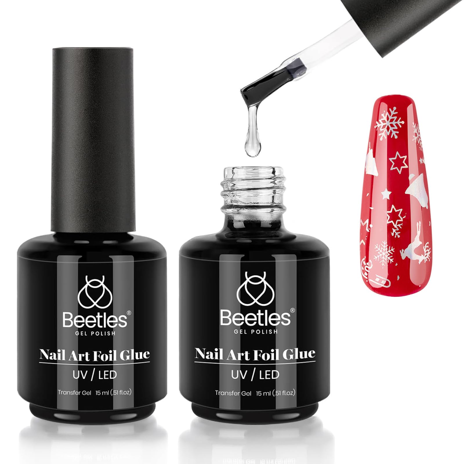 Beetles Nail Art Foil Glue Gel for Foil Stickers Nail Glue Transfer Tips Star Glues Nail Art Manicure DIY LED Lamp Required Soak Off 15ML 2 Bottle