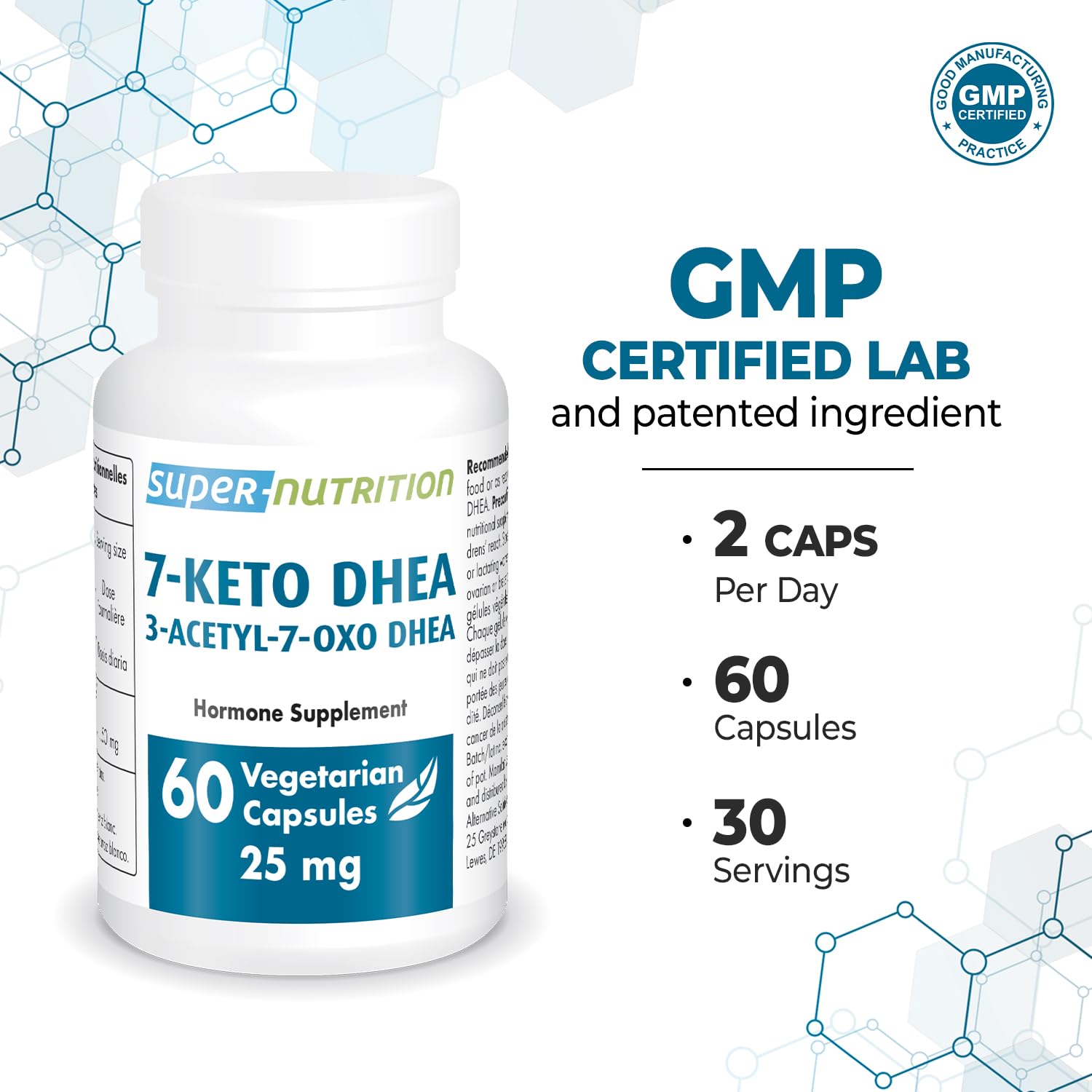 Supersmart 7-Keto DHEA 25mg - Advanced DHEA Metabolite Supplement | Non-GMO & Gluten Free - 60 Vegetarian Capsules