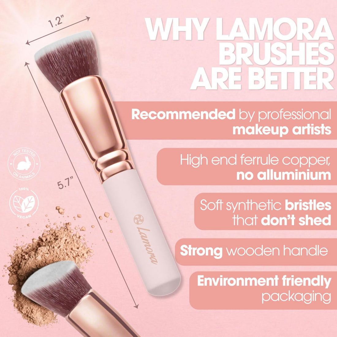 Foundation Makeup Brush Flat Top Kabuki for Face - Perfect For Blending Liquid, Cream or Flawless Powder Cosmetics - Buffing, Stippling, Concealer - Premium Quality Synthetic Dense Bristles!