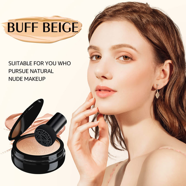 Air Cushion CC Cream Mushroom Head - Waterproof & Moisturizing BB Cream Foundation Create Natural & Long-Lasting Face Makeup for All Skin Types (Buff Beige)
