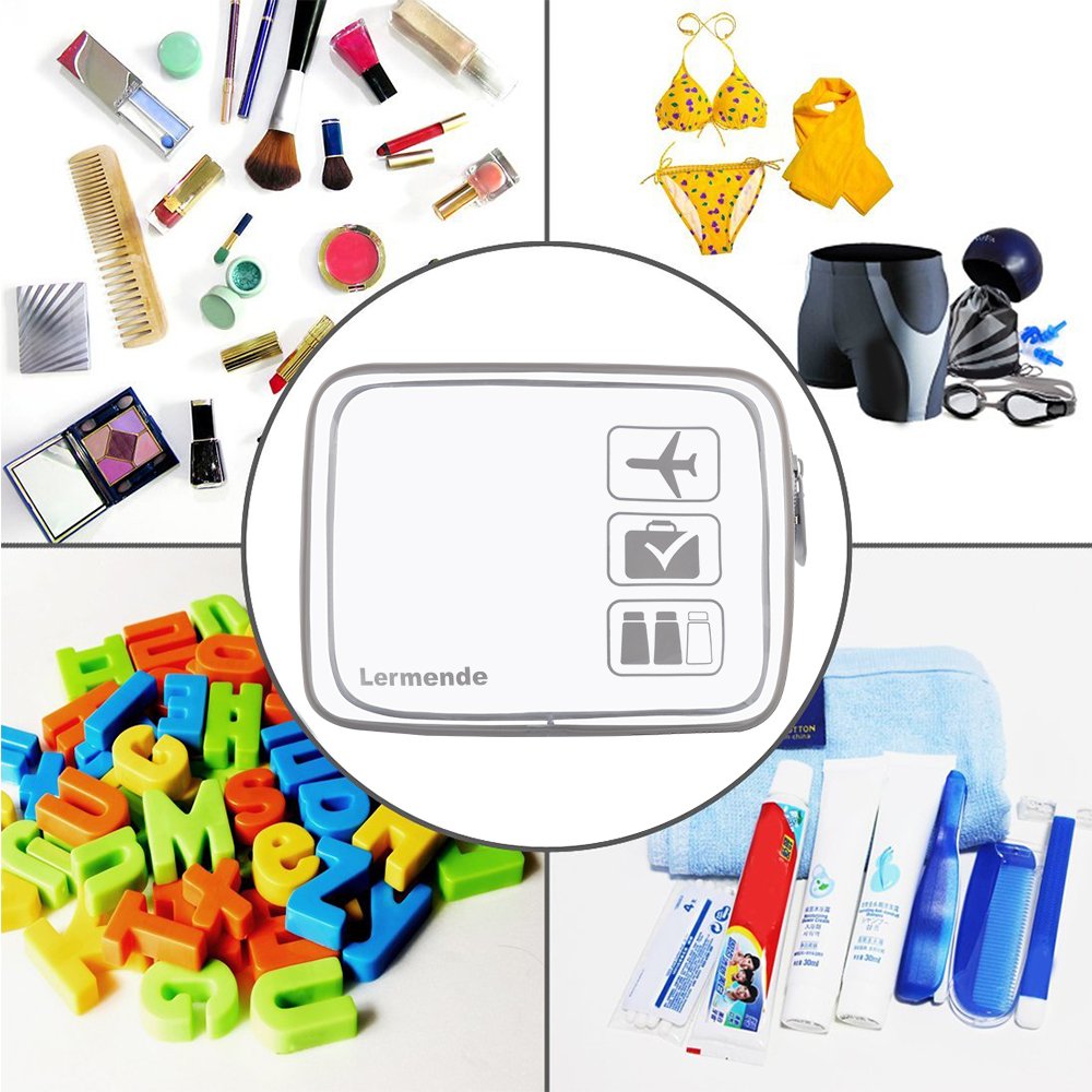 Lermende 2pcs Clear Toiletry Bag TSA Approved Travel Toiletry Bag, Carry On Airport Airline Compliant Bag Quart Sized 3-1-1 Kit Luggage Pouch (Grey)