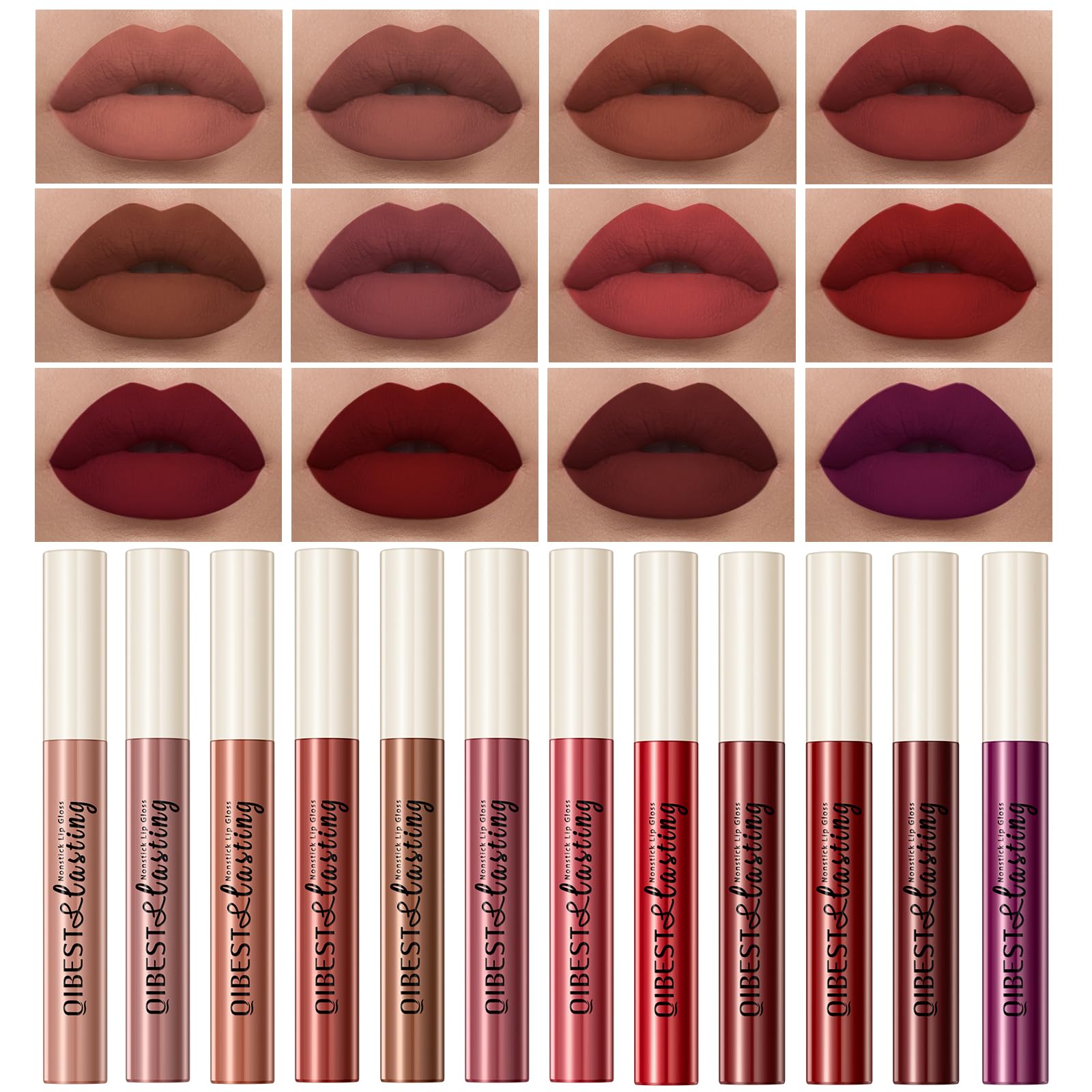 BestLand 12Pcs Makeup Matte Lipstick Lip Kit, Non-Stick Cup Not Fade Velvety Liquid Lipstick Waterproof Long Lasting Durable Nude Lip Gloss, labiales mate 24 horas originale (Natural Lip Collection)
