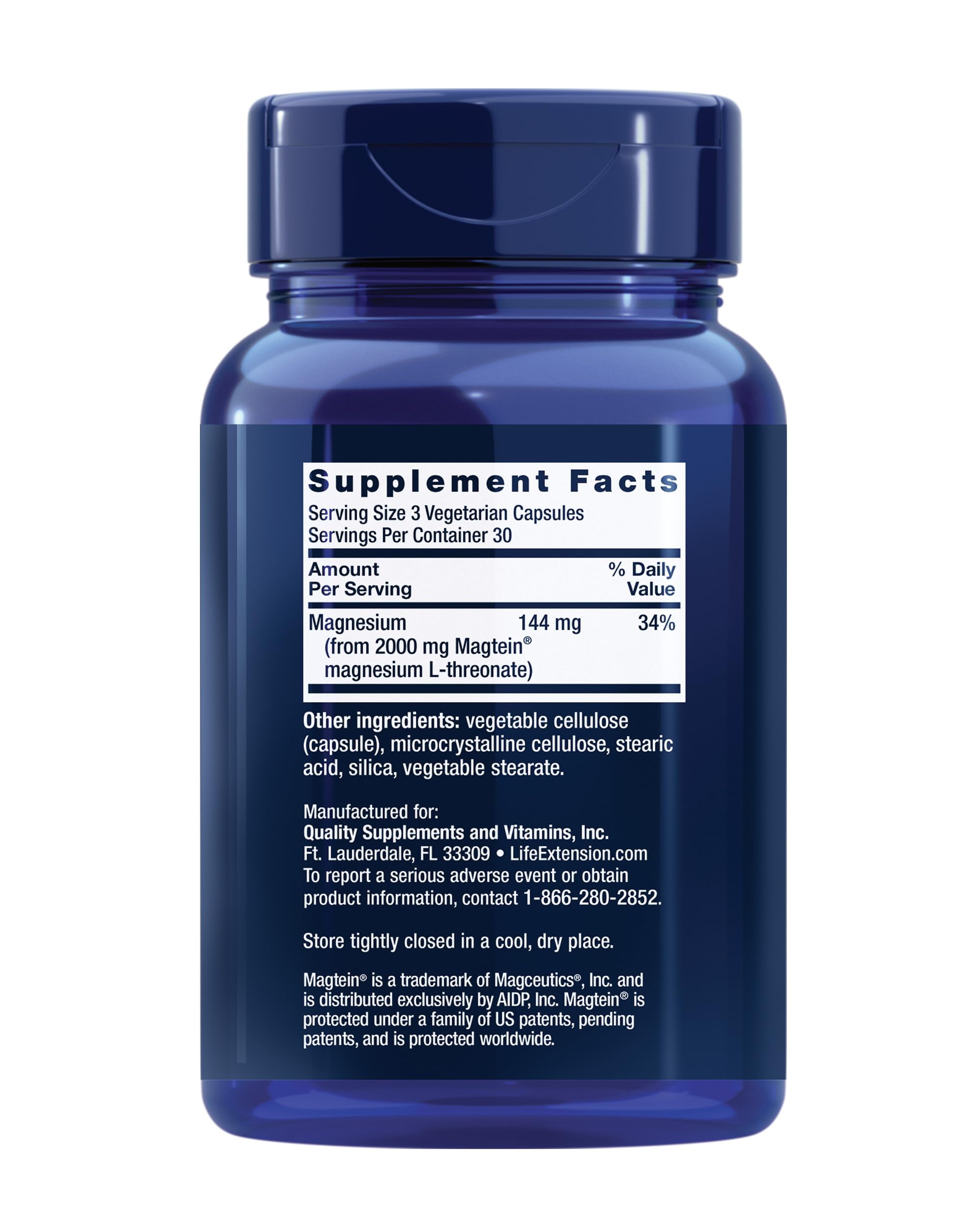 Life Extension Neuro-Mag Magnesium L-Threonate, Magnesium L-threonate, Memory Health, Quick Thinking, Cognitive Health Support, Vegetarian, Non-GMO, 90 Vegetarian Capsules