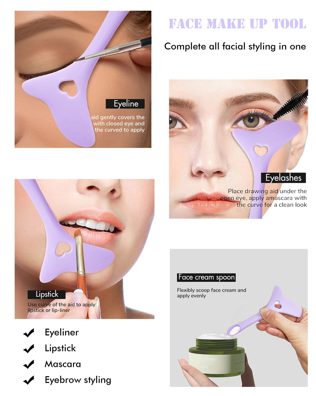 DogieLyn Slanted Ultra Thin Winged Eyeliner Brush Silicone Eye Liner Stencils Makeup Aid,Angled Eyeliner Brush Slanted-Small Thin Winged Liner Eyeshadow Eyebrow Tool(Purple)