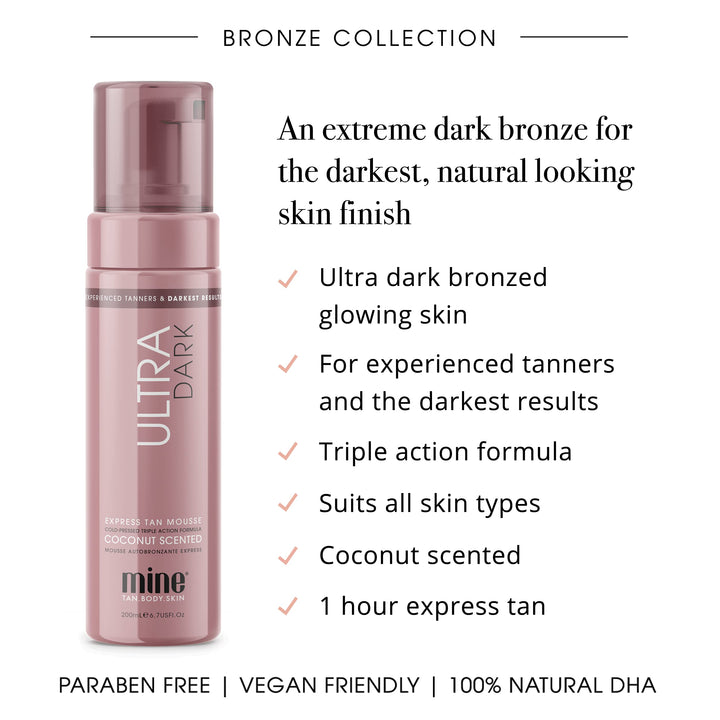 MINETAN BODY.SKIN Ultra Dark Self Tanner Mousse - Natural, Streak Free Fake Tan Results. Bronzed Glow for Experienced Tanners & Darkest Tanning Results, 6.7 fl oz