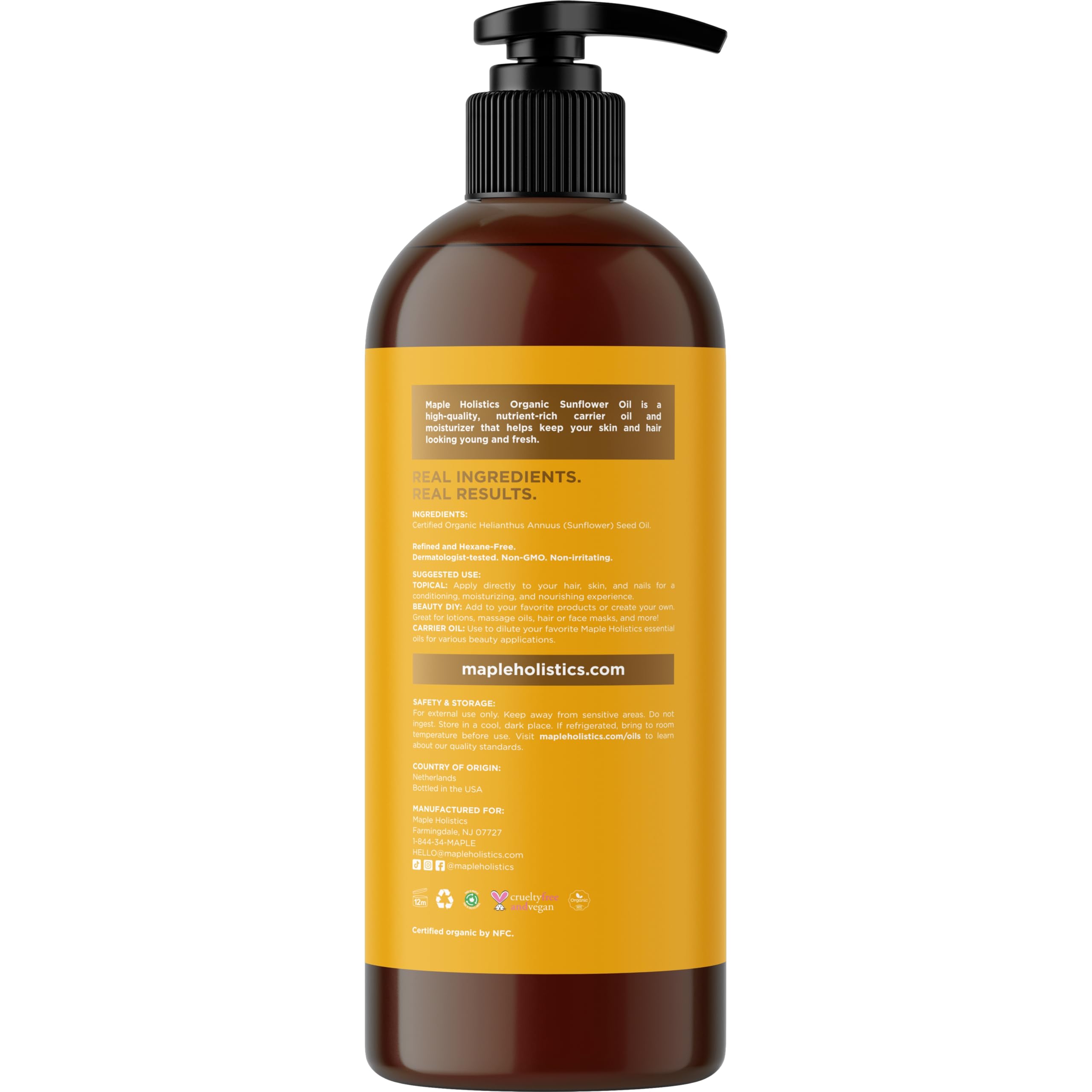 Organic Sunflower Oil for Skin Hair & Nails - 100% Pure Sunflower Seed Oil for Organic Skin Care & Natural Beauty DIYs - USDA Organic Certified Dermatologist Tested Non-GMO & Hexane Free (16 Fl Oz)