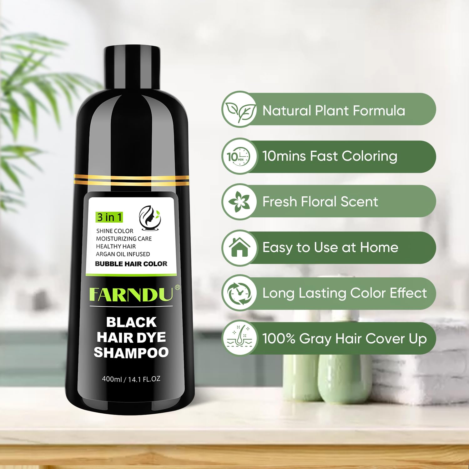 Farndu Hair dye Shampoo for Women & Men Gray Hair Coverage and Herbal Ingredients 3 In 1 Hair Color Shampoo(Black)