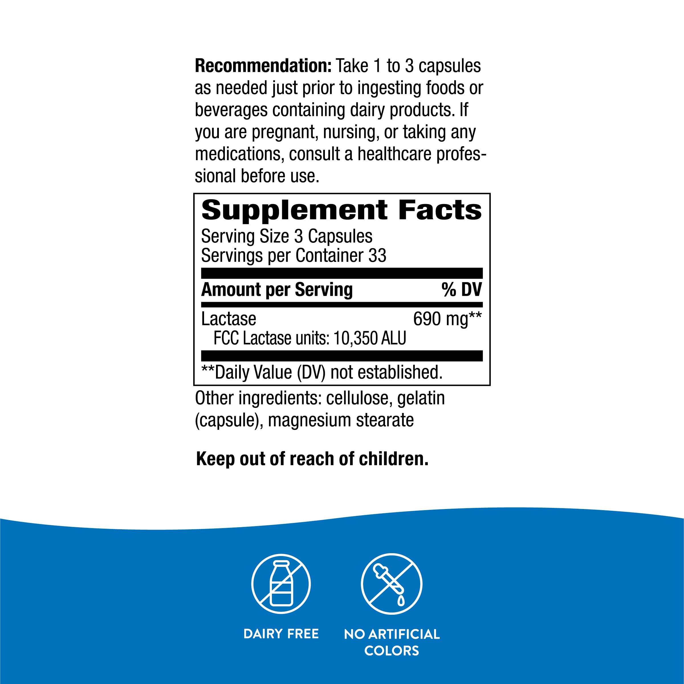 Nature's Way Lactase Enzyme, Digestive Enzymes*, Supports The Digestion of Dairy*, 690 mg lactase per 3-Capsule Serving, 100 Capsules (Packaging May Vary)