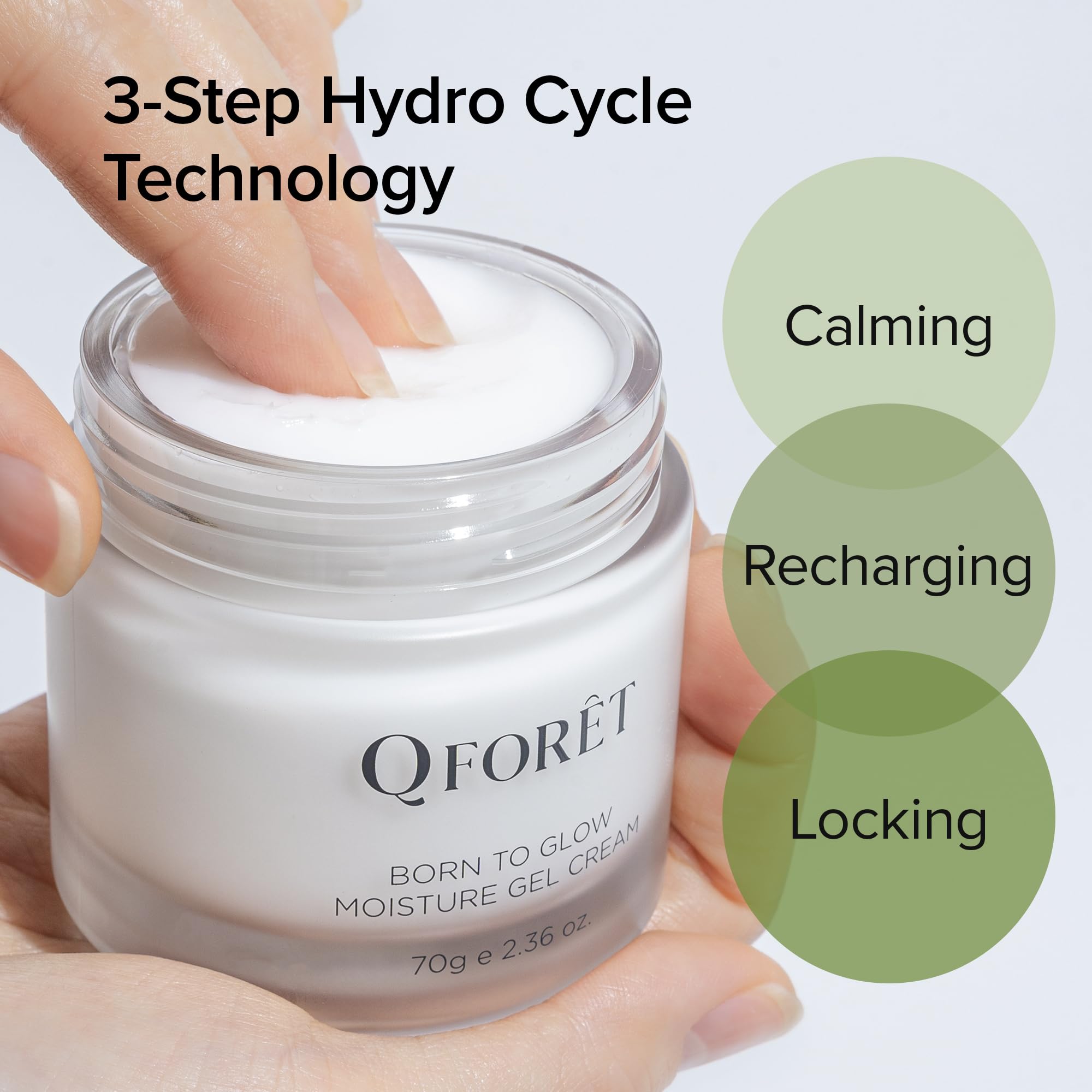 QFORET Vegan Hydrating Gel Cream – Korean Moisturizer with Hyaluronic Acid, Ceramide & Plant-Based Mucin for Dry and Sensitive Skin, 65% Plant Extracts, 2.36oz