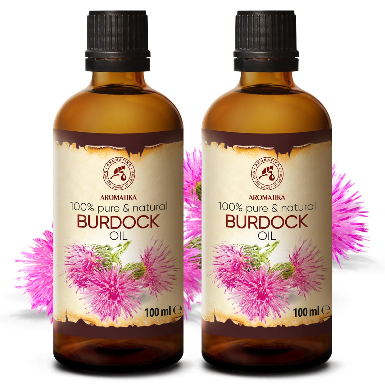 AROMATIKA Burdock Root Oil set 2 x 3.4 Fl Oz - 6.8 Fl Oz - 100% Pure & Natural - Arctium Lappa for Hair & Scalp - Carrier Oil for Nails - Skin - Lips - Face & Body Care