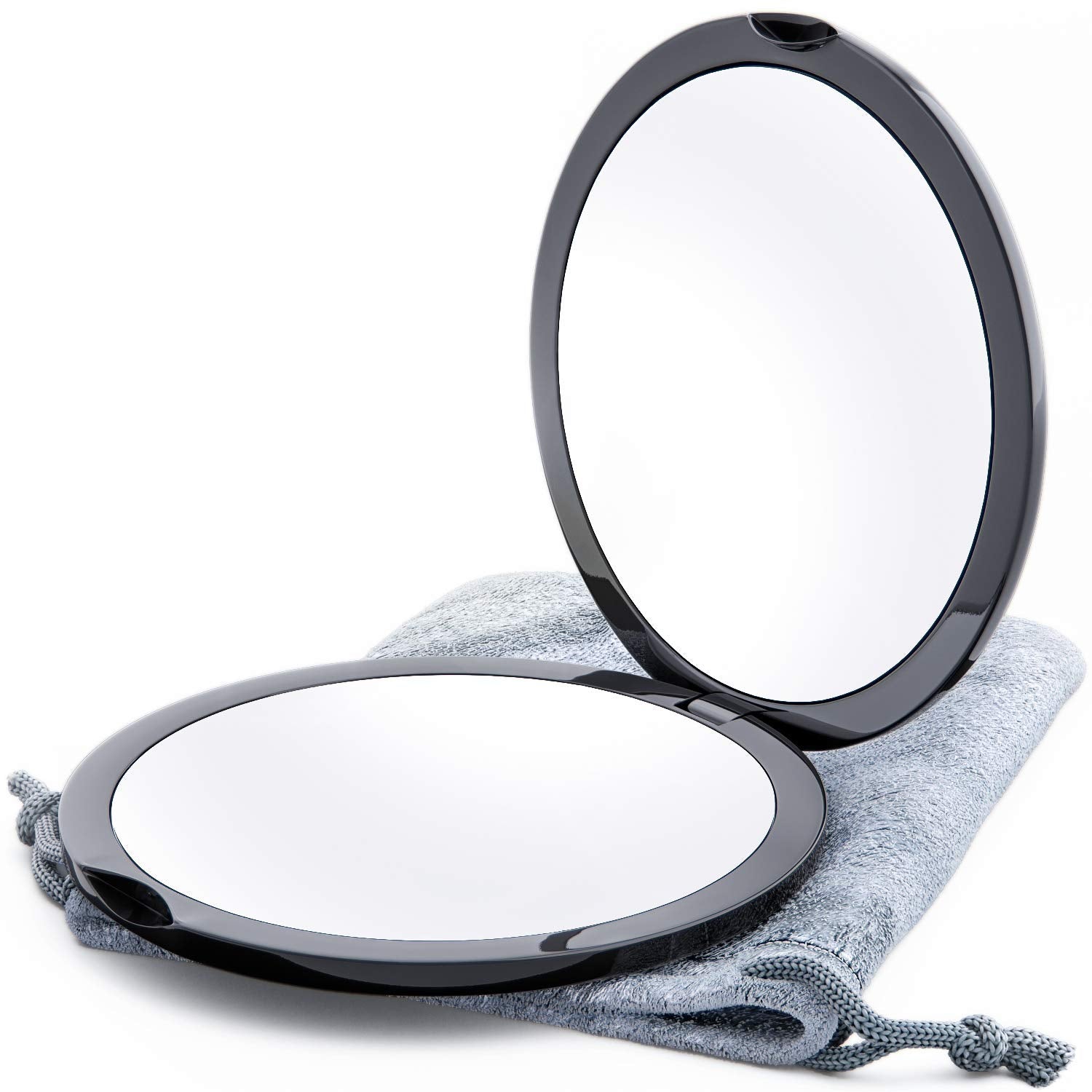 Magnifying Compact Mirror for Purses, 1x/10x Magnification – Double Sided Travel Makeup Mirror, 4 Inch Small Pocket or Purse Mirror. Distortion Free Folding Portable Compact Mirrors (Black)