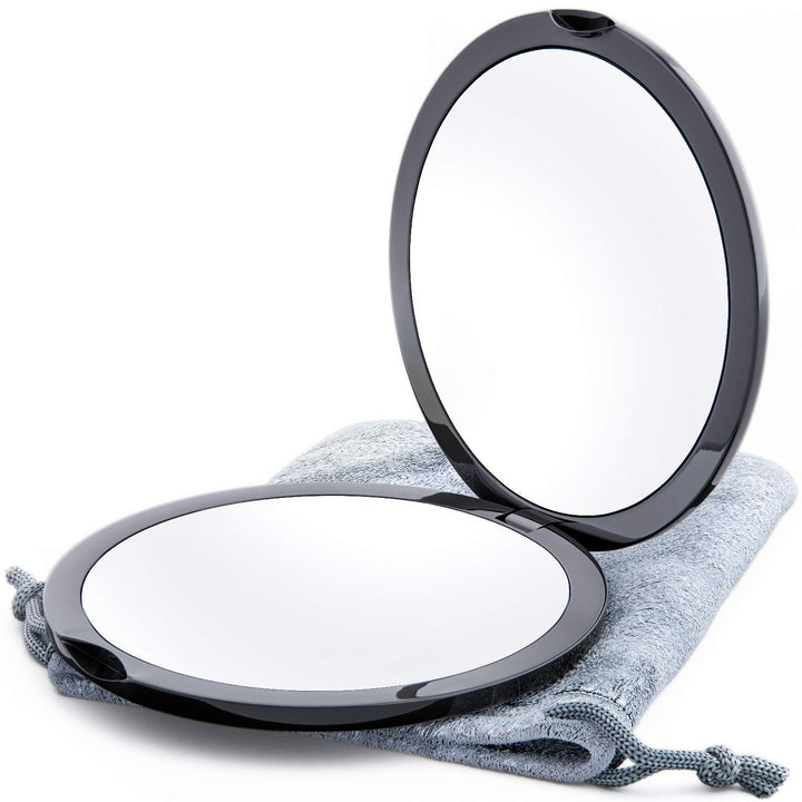 Magnifying Compact Mirror for Purses, 1x/10x Magnification – Double Sided Travel Makeup Mirror, 4 Inch Small Pocket or Purse Mirror. Distortion Free Folding Portable Compact Mirrors (Black)