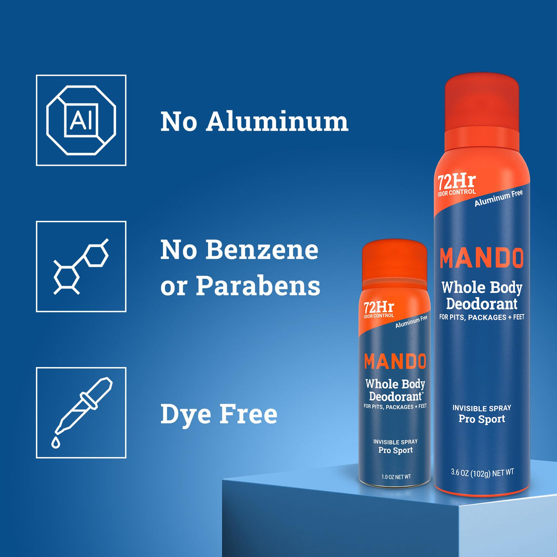 Mando Whole Body Deodorant for Men - Invisible Spray Deodorant (Full Size and Mini) - 72 Hour Odor Control, Aluminum Free, Benzene Free - 3.6 oz and 1.0 oz Cans - Pro Sport Scent