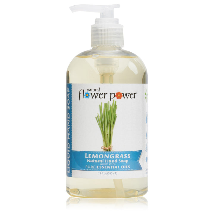 Natural Flower Power - Natural Liquid Hand Soap, Lemongrass, pH Balanced, Scented with Pure Essential Oils, Soft and Moisturizing, Sulfate Free - 12 Ounce (Pack of 3)