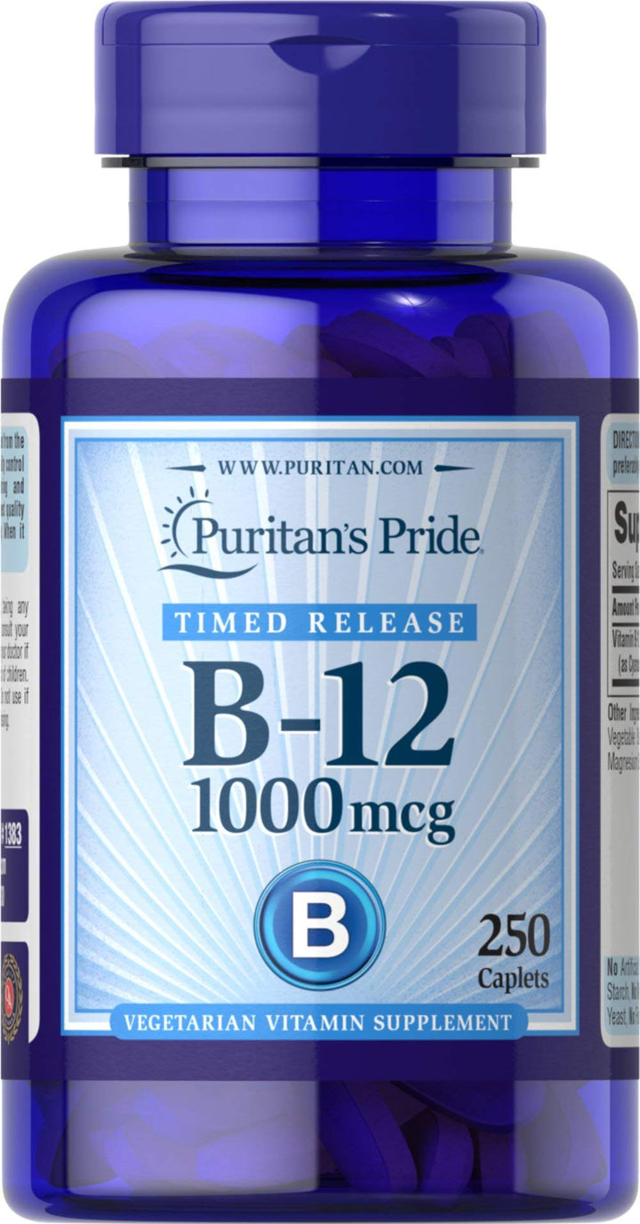 Puritan's Pride Timed Release Vitamin B-12 1000mcg, Vegetarian Dietary Supplement for Energy Metabolism, Heart, Circulatory, and Nervous System Health Support, 8 Month Supply, 250 Caplets
