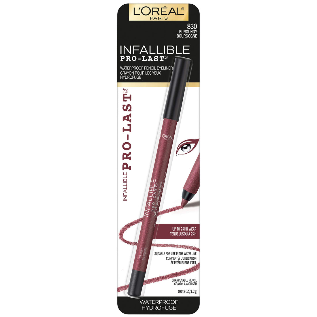 L'Oreal Paris Makeup Infallible Pro-Last Pencil Eyeliner, Waterproof and Smudge-Resistant, Glides on Easily to Create any Look, Burgundy, 0.042 oz.