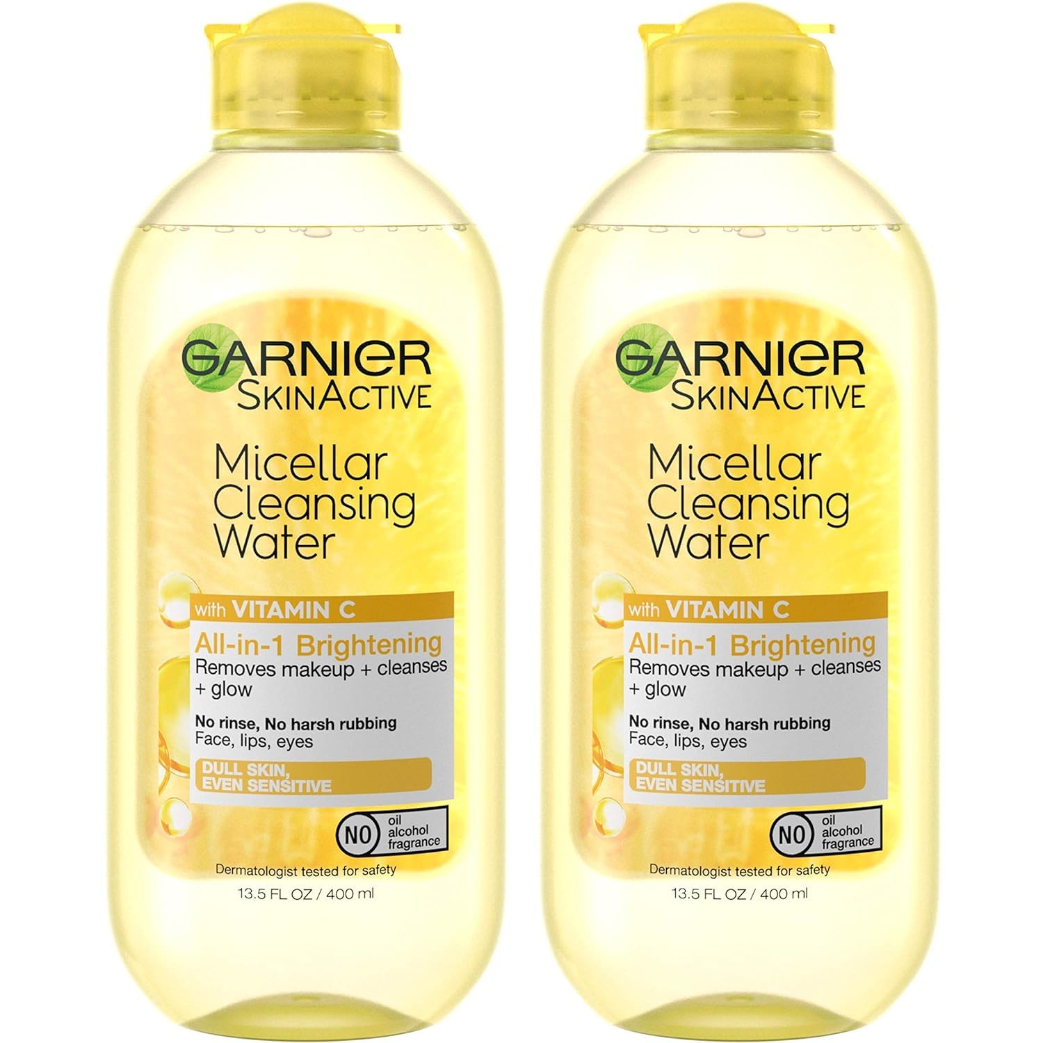 Garnier SkinActive Micellar Cleansing Water with Vitamin C, to Cleanse Skin, Remove Makeup, and Brighten Dull Skin, 2 Count (Packaging May Vary)