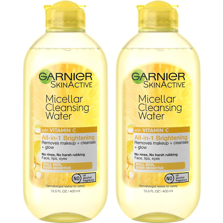 Garnier SkinActive Micellar Cleansing Water with Vitamin C, to Cleanse Skin, Remove Makeup, and Brighten Dull Skin, 2 Count (Packaging May Vary)