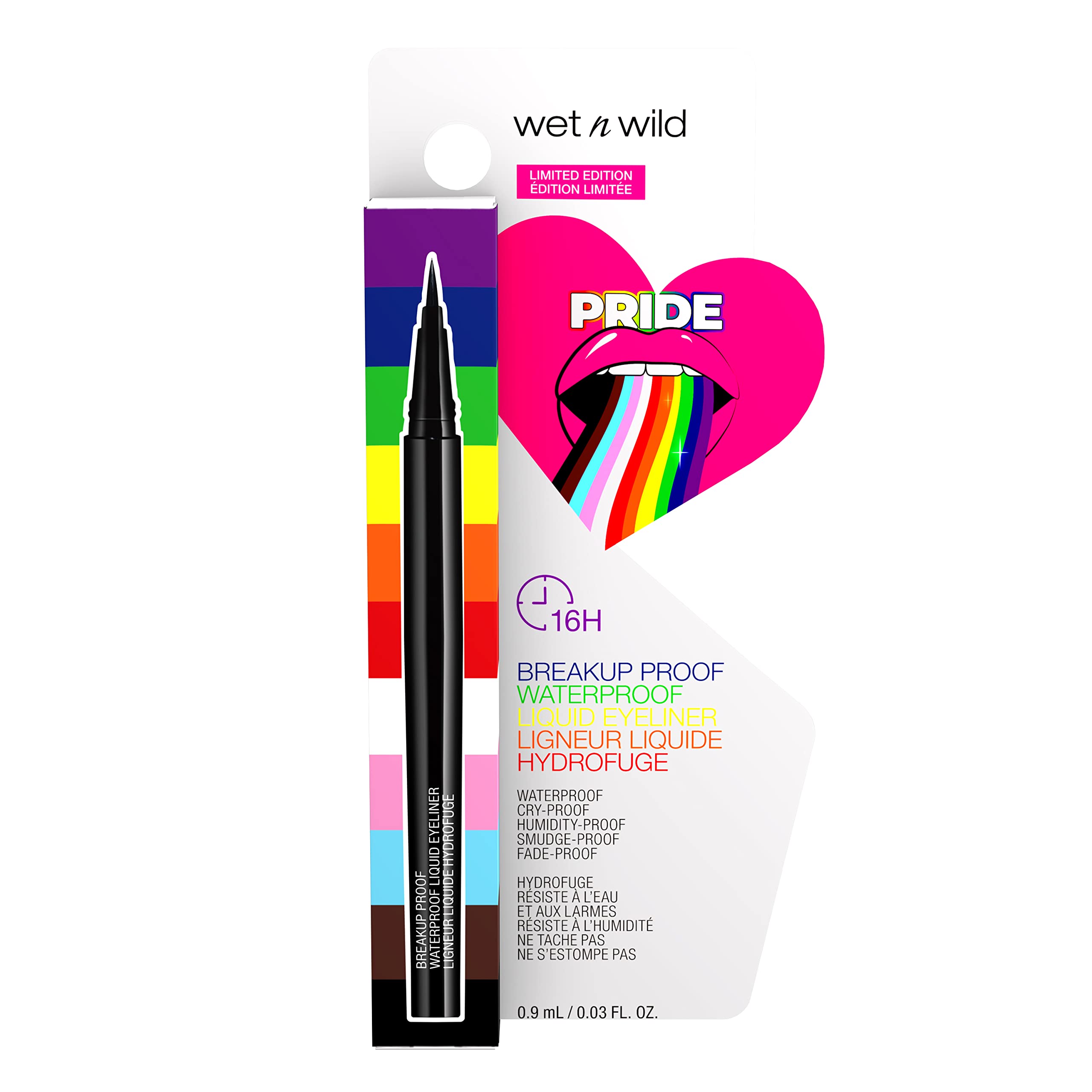 wet n wild Pride Breakup Proof Waterproof Liquid Eyeliner Pen, Smudge-Proof & Flake-Proof Rich Black Pigment, Ultra-Fine Precision Brush Tip, Cruelty-Free - Black