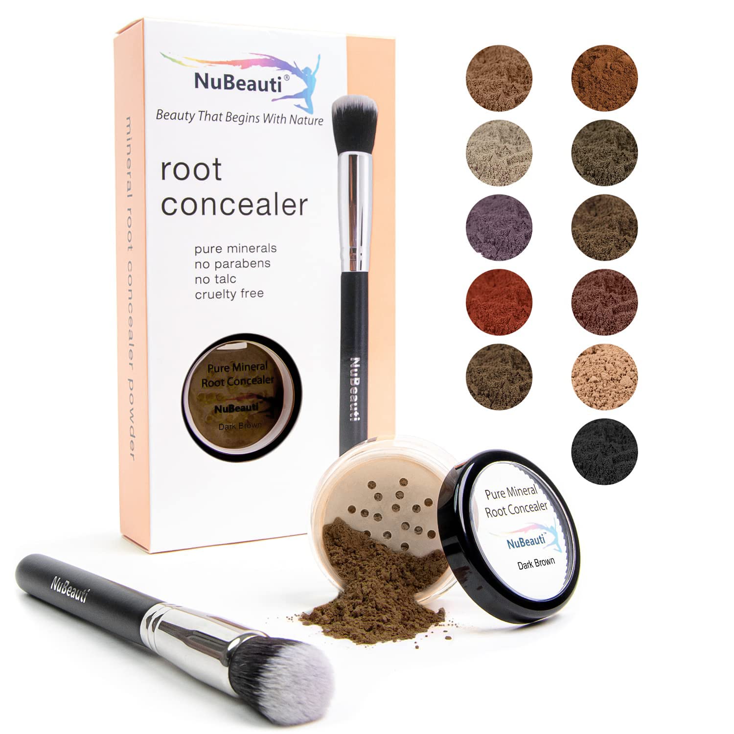 Root Touch Up Powder, All-Natural Luxury Root Concealer With Brush, Crushed Minerals, Fast and Easy Total Grey Hair Cover Up For Dark, Brown and Blonde Hair .32 Ounce (Dark Brown)