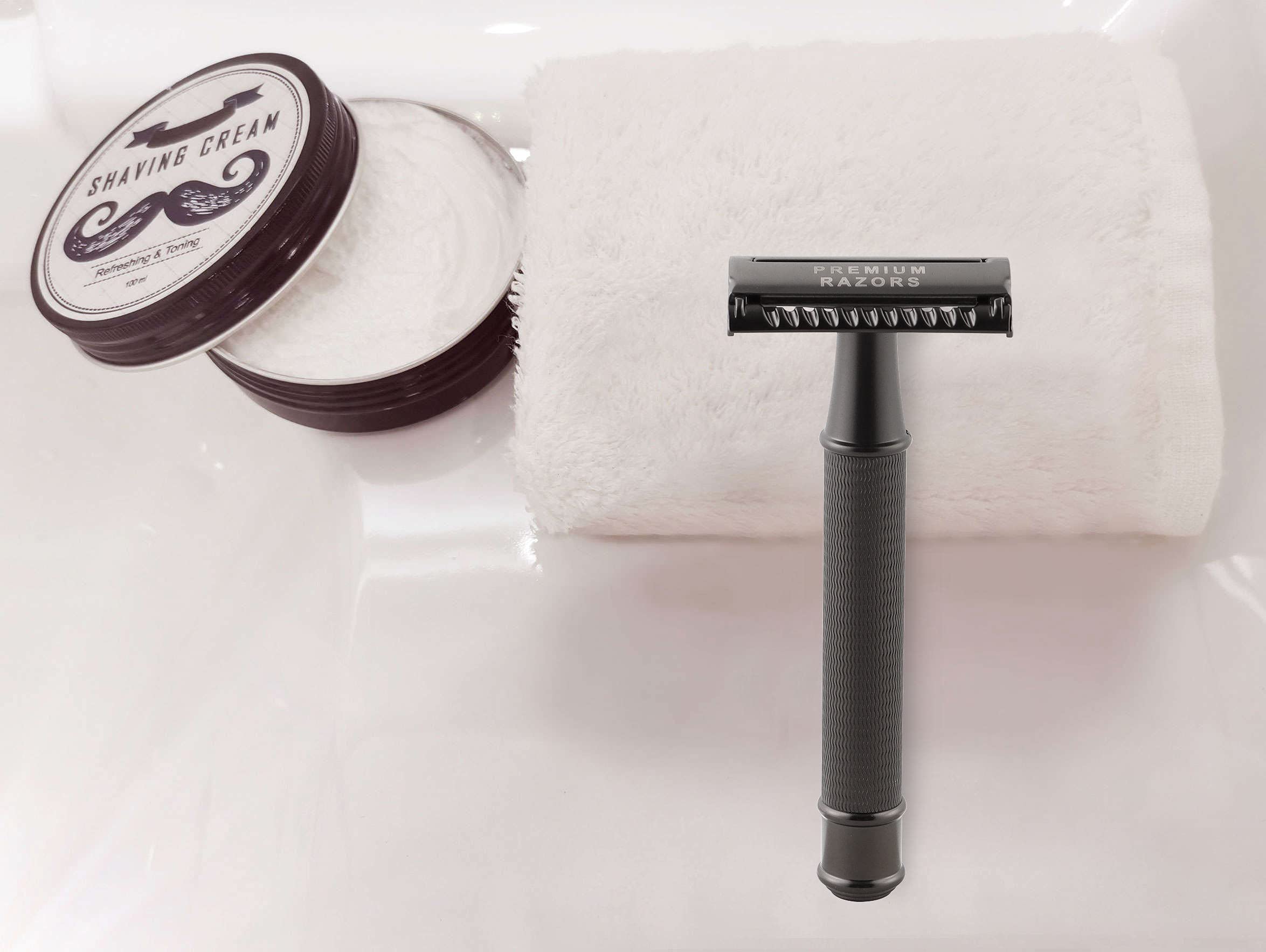 50 BLADES + Facón Vintage Long Handle Double Edge Safety Razor - Platinum Japanese Stainless Steel Blades - Butterfly Open Shaving Razor for Smooth Wet Shaving Experience - 200+ Shaves