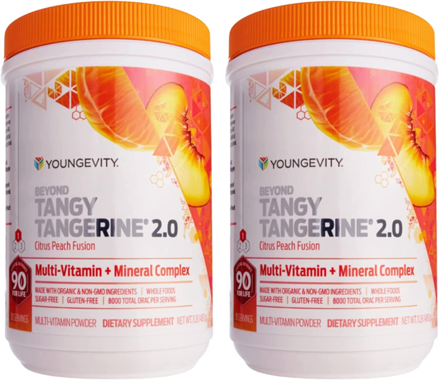Youngevity Beyond Tangy Tangerine 2.0 Citrus Peach Ultimate Multi-Vitamin & Mineral Complex - Made with Natural & Whole Foods | 8,000 ORAC | 2 Canisters