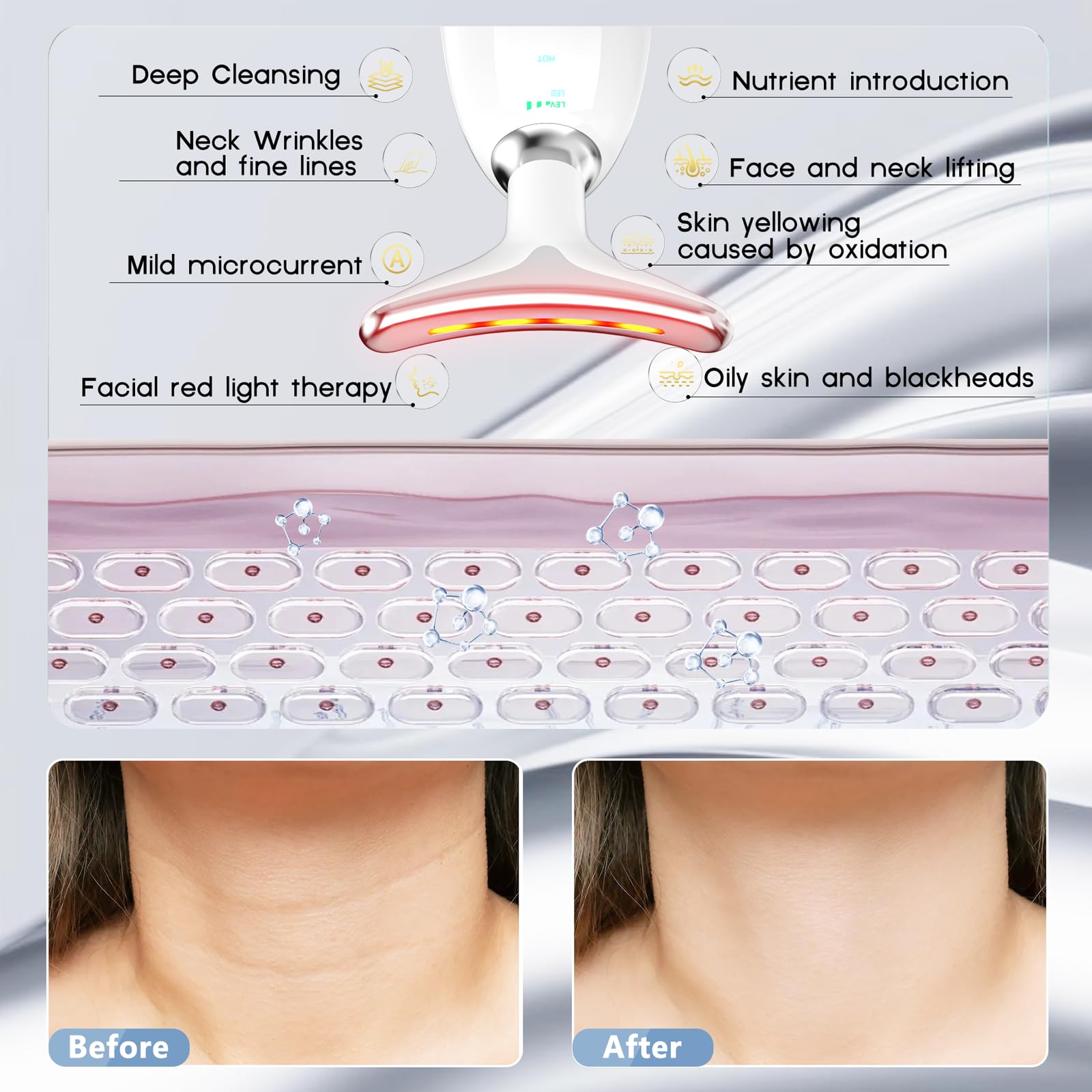 Red-Light-Therapy-for-Face and Neck, Red Light Therapy Wand, 7 Color Led Face Neck Sculpting Tool for Skin Care